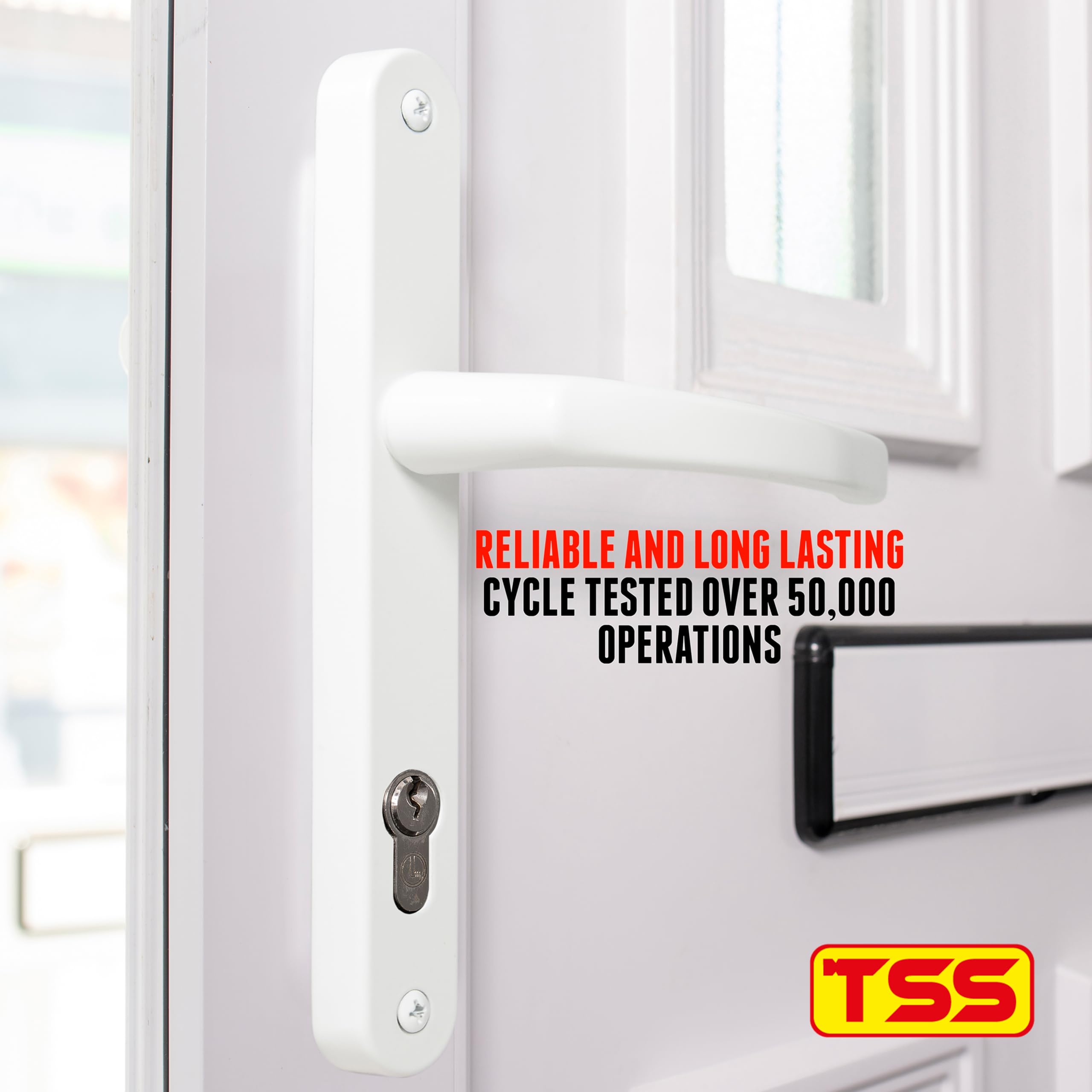 TSS UPVC Door Handle Set, Lever/Lever Design, 192mm PZ Centers, 215mm Screw to Screw, 245mm x 32mm Backplate - Image 3