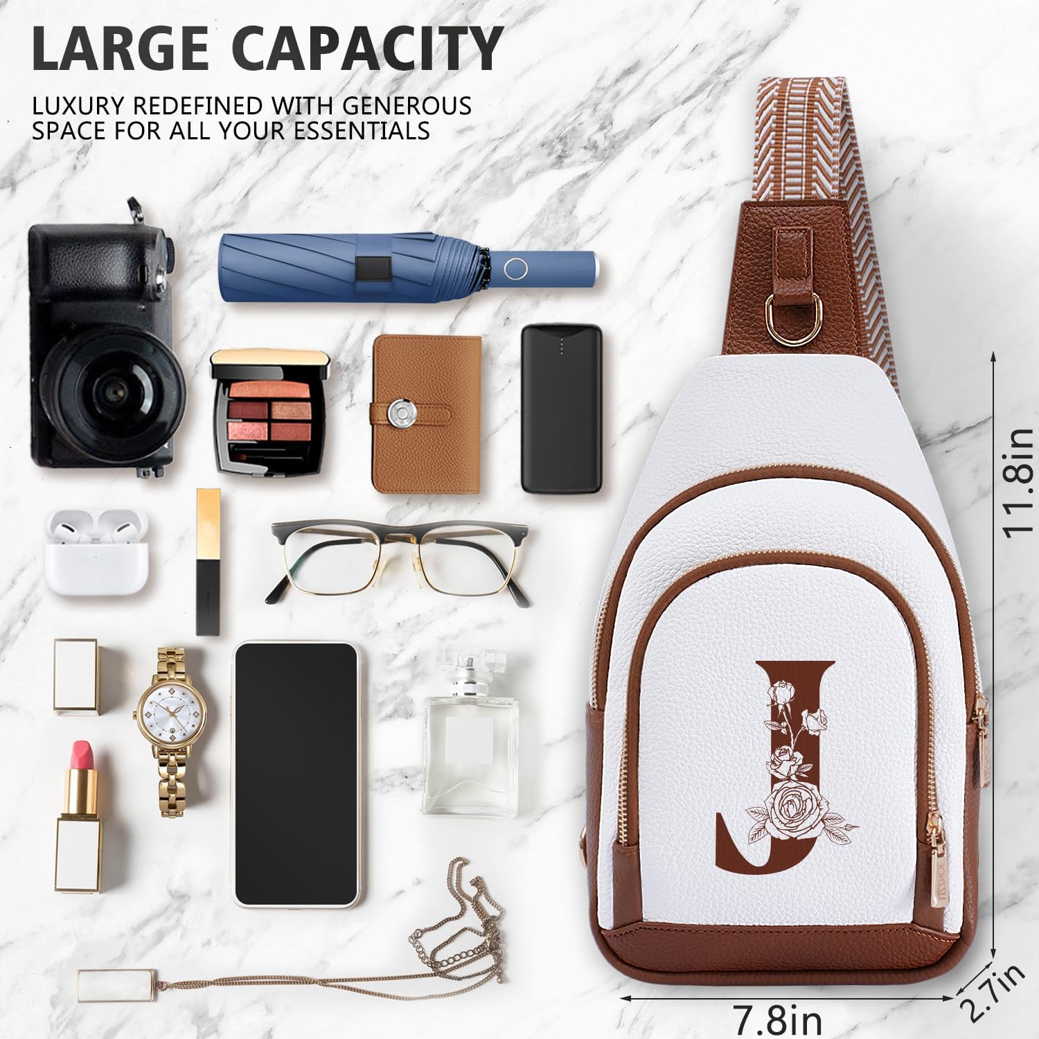 Personalized Crossbody Bag for Women Leather Sling Bags with Initial Letter Pack Chest Bag for Travel, Gift for Wife Mom - Image 3