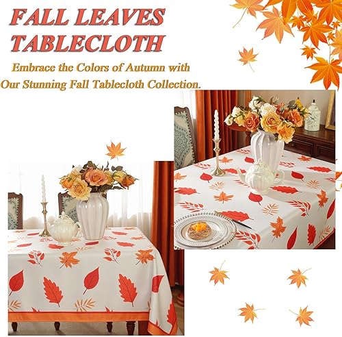 Miniatura 4 de SASTYBALE Manteles de otoño para mesas rectangulares, mantel a prueba de derrames con hojas de otoño impresas, mantel de hoja de arce lavable para