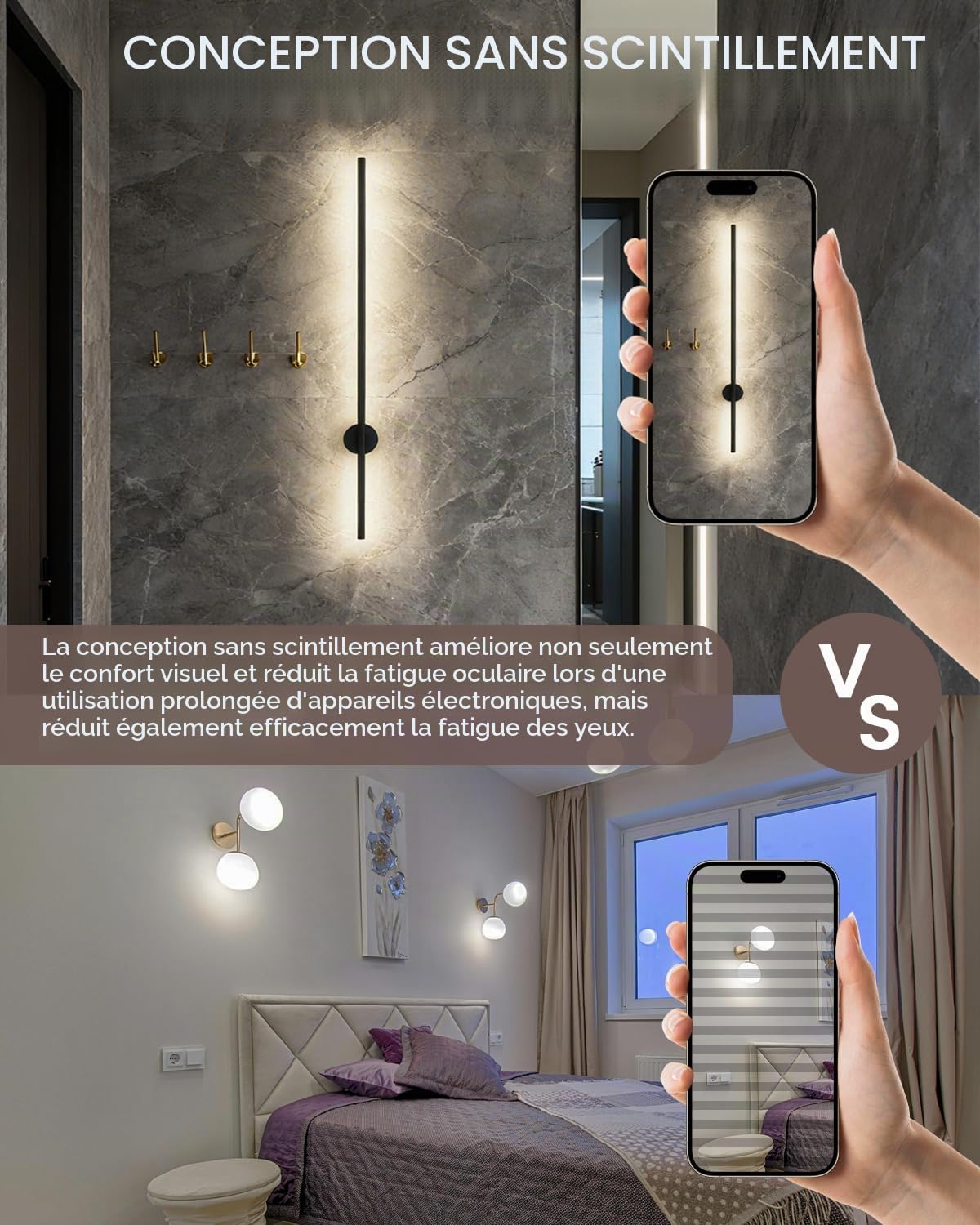Applique Murale Exterieur/Intérieure LED Intégrée, Lampe Exterieur Moderne Rotative 90CM/8.7W IP54 Luminaire Mural Aluminium Pour Salon Chambre Couloir, Neutre 4000K 1500LM, Noir Mat