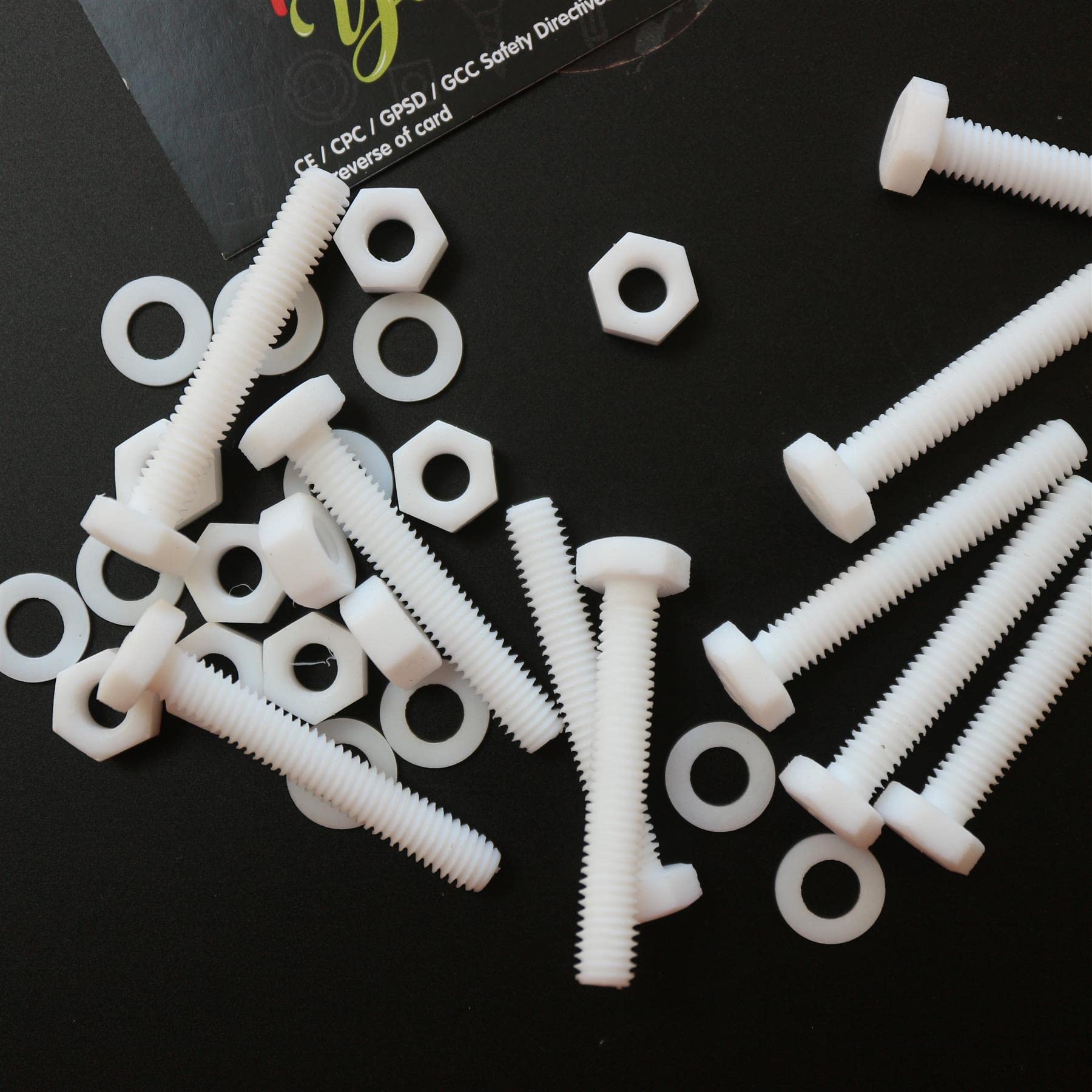 10x Viti a testa esagonale naturali in PTFE M6 x 40 mm + dadi & rondelle