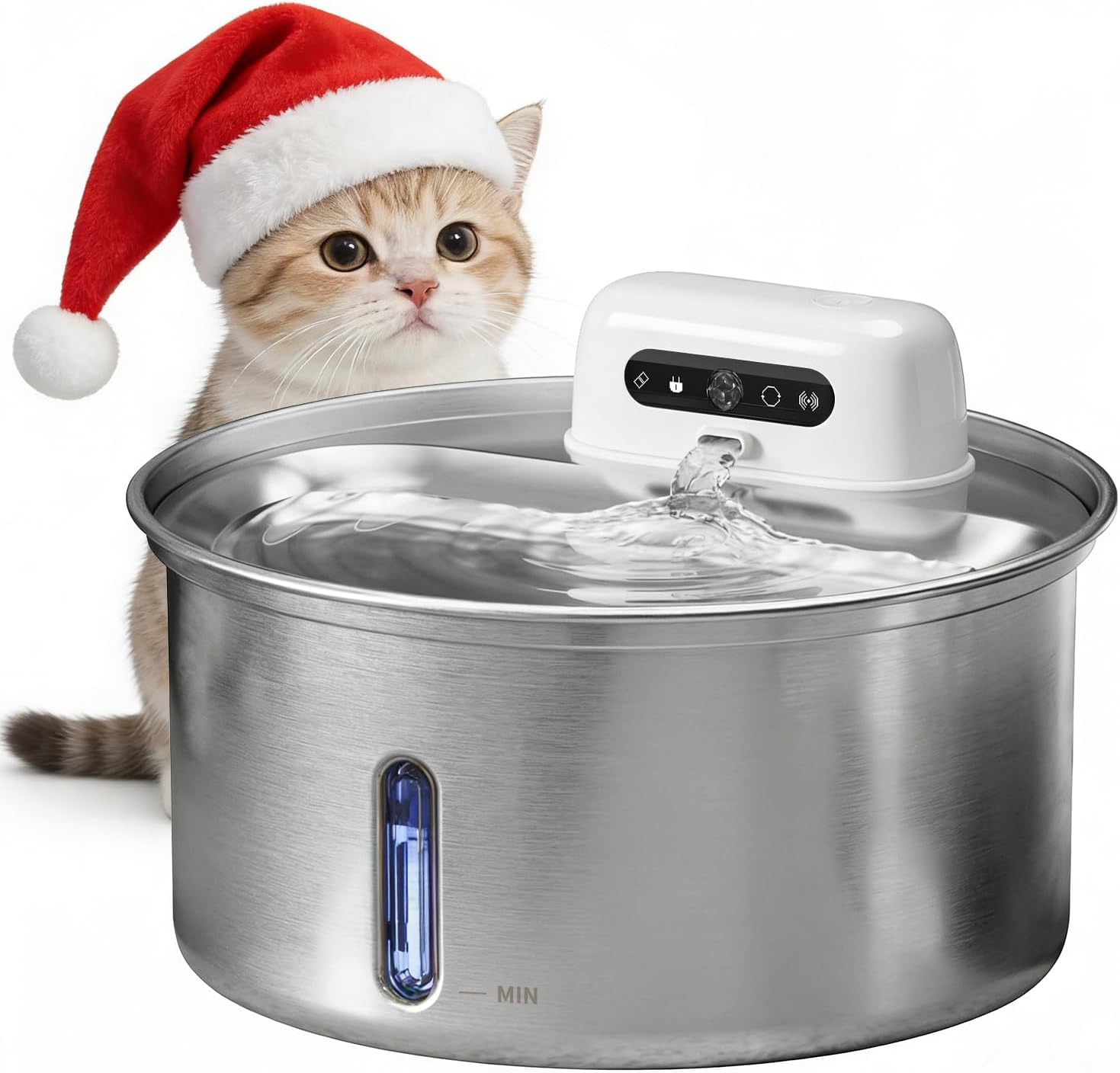 YFL Cordless Cat Water Fountain, 3.2L/108oz Stainless Steel Pet Water Fountain with Motion Sensor & Visual Filter, 4000mAh Battery Operated Quiet Cat Drinking Fountain for Cats & Dogs