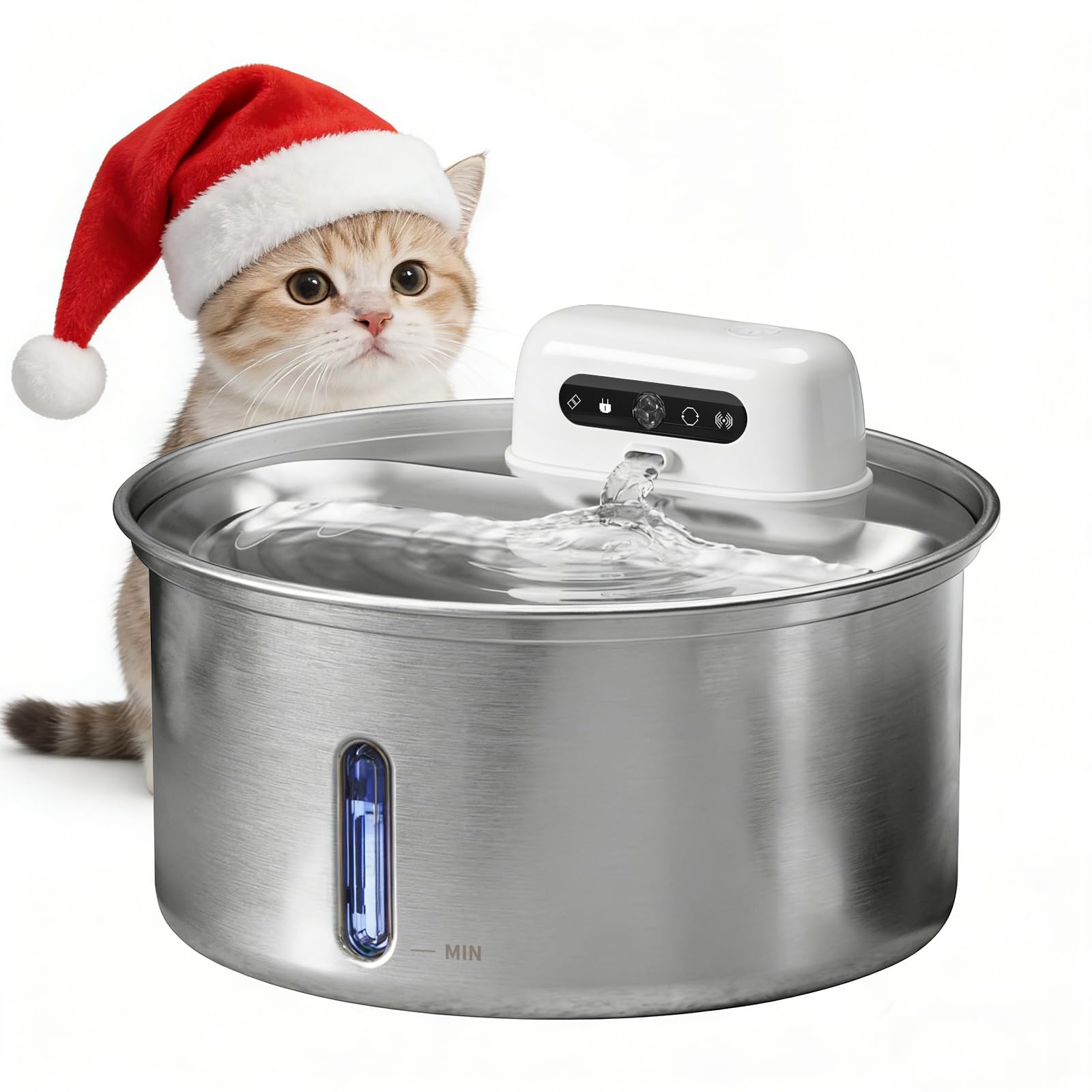 YFL Wireless Cat Water Fountain, 108oz/3.2L Battery Operated Pet Water Fountain, Stainless Steel Dog Water Dispenser with Motion Sensor, Quiet Cordless Cat Fountain for Inside