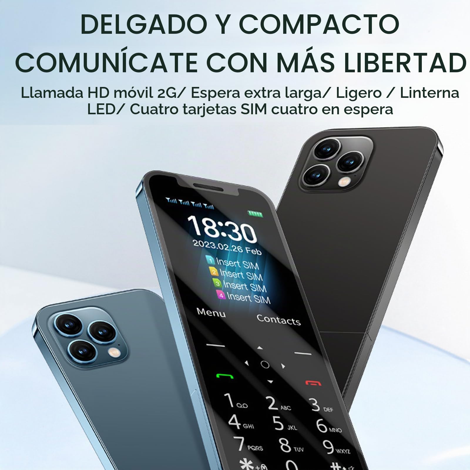 Teléfonos Móviles Básicos para Personas Mayores y Niños, Teléfonos Tontos Desbloqueados, Teléfonos Móviles Sin Internet, con Botones Grandes, MP3, MP4, Cámara, Linterna, SOS,Blue