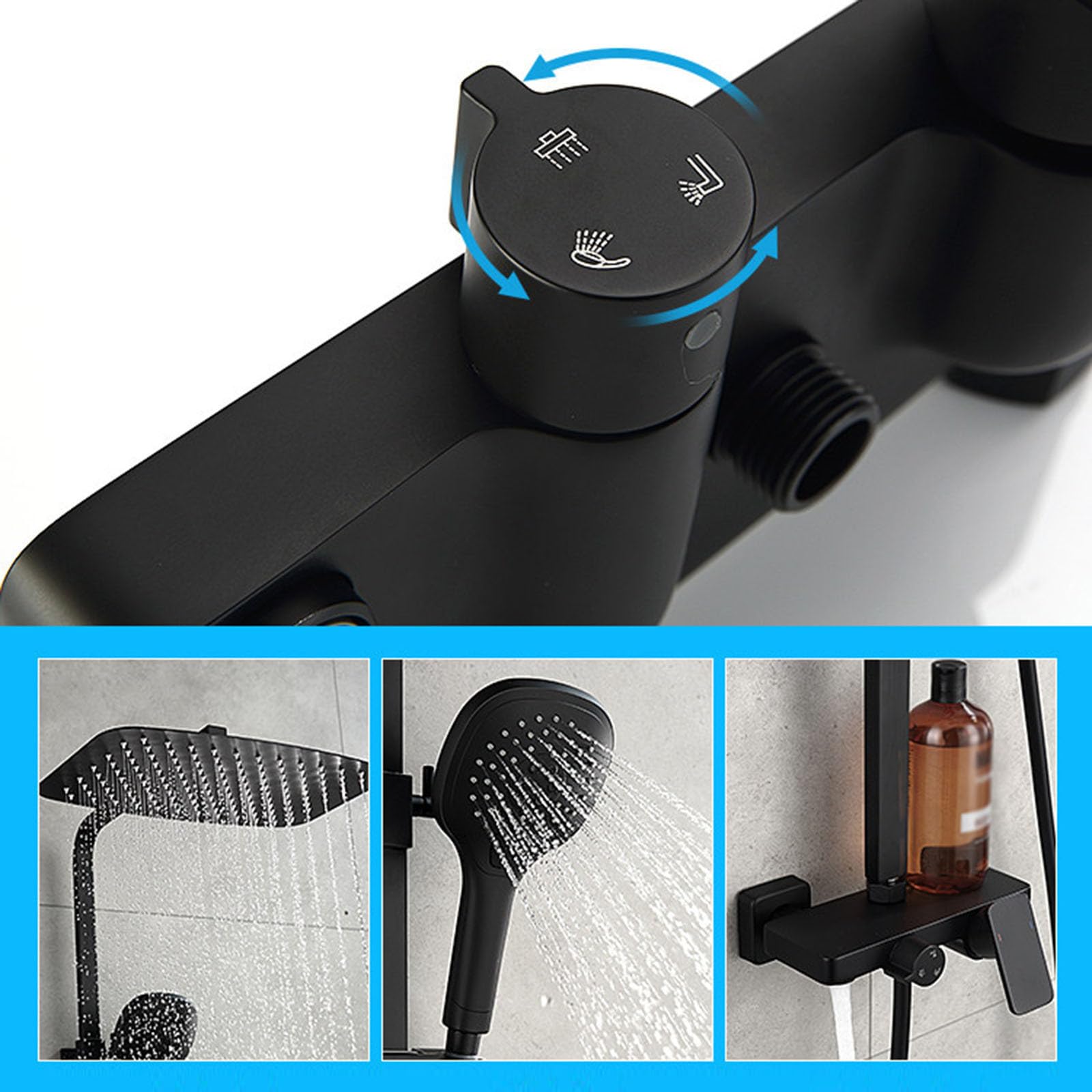 Columna de Ducha de 150cm con Grifo para Bañera Negro Monomando