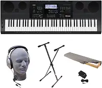 Casio Pacote de teclado premium WK-6600 PPK 76 teclas com suporte, adaptador de alimentação, capa contra poeira e fones de ouvido Samson HP30