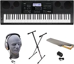 Casio Pacote de teclado premium WK-6600 PPK 76 teclas com suporte, adaptador de alimentação, capa contra poeira e fones de ouvido Samson HP30