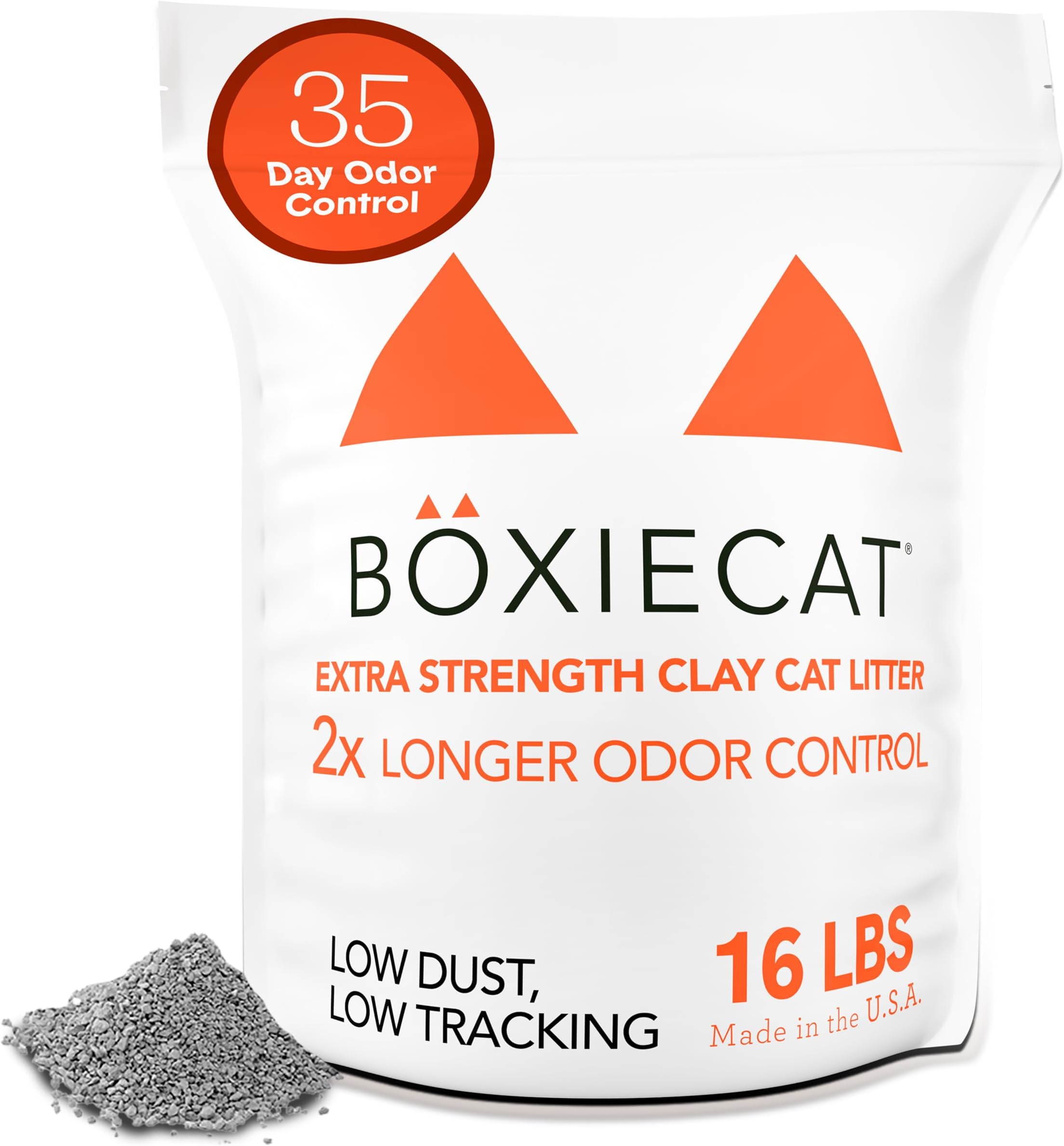 Boxie® Extra Strength 35 Day Odor Control Clumping Clay Cat & Kitty Litter 16lb, 99.9% Dust-Free, Probiotic Formula, Long-Lasting, Veterinarian Approved, Easy Scooping for Multi-Cat Homes