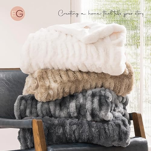Miniatura 7 de EVERGRACE Manta suave de piel sintética, lujosa manta fruncida para sofá, cama, sala de estar, sofá, manta cálida con terciopelo de visón reversible