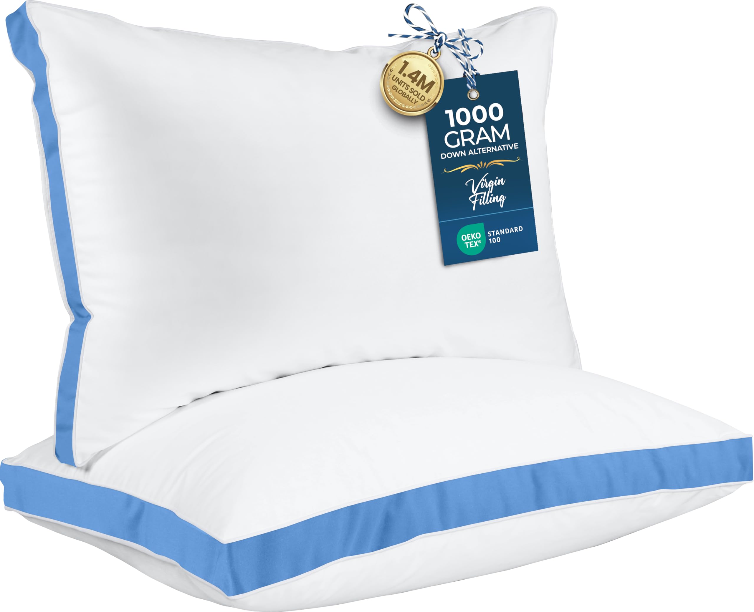 Utopia Bedding Bed Pillows for Sleeping Queen Size (Blue), Set of 2, Cooling Hotel Quality, Gusseted Pillow for Back, Stomach or Side Sleepers