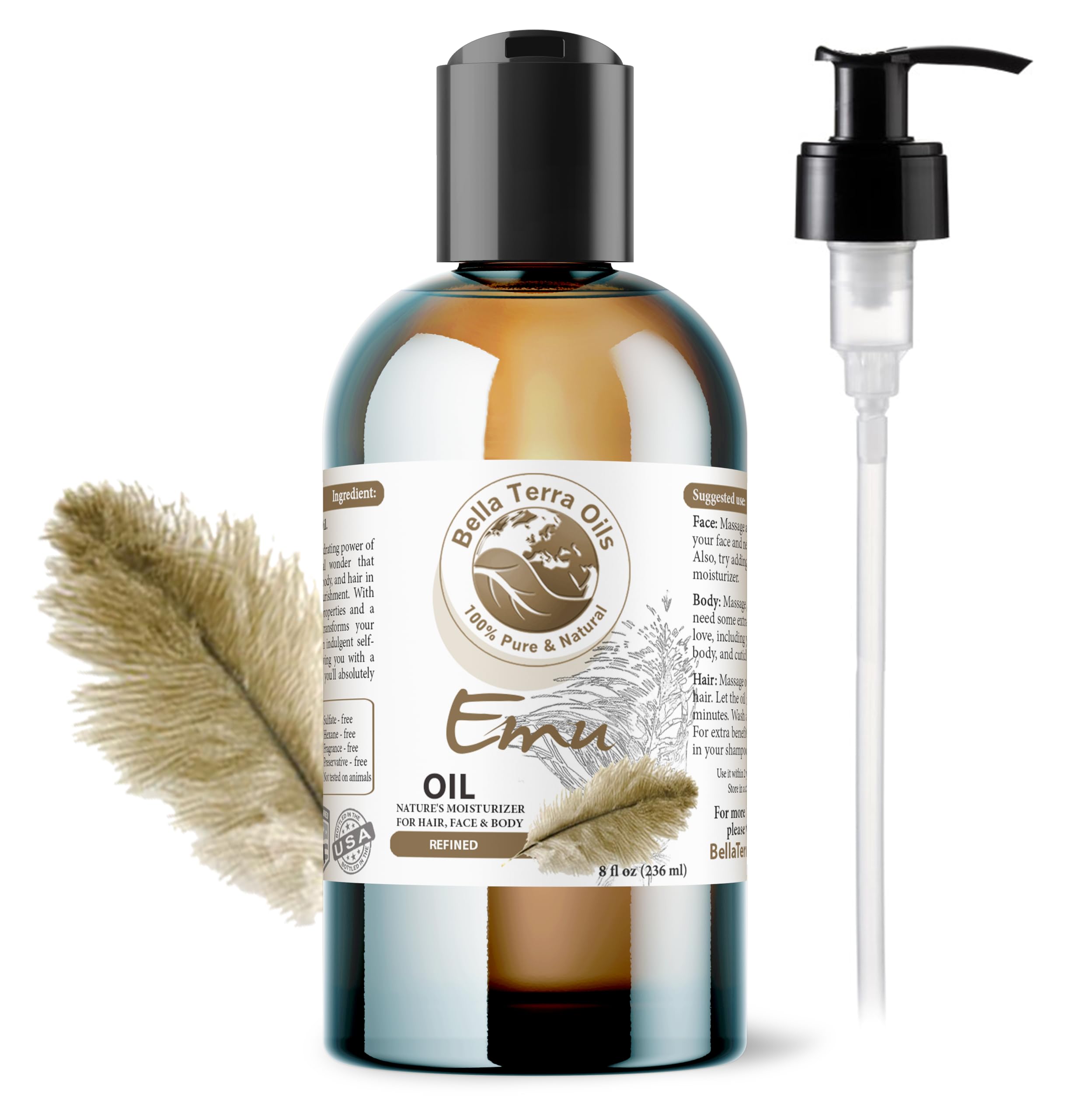 NEW Emu Oil. 240ml Australian. Fully Refined. Organic. 100% Pure. Hair Growth Oil. Hexane-free. Reduces Inflammation. Prevents Hair Loss. Natural Moisturiser. For Hair, Skin, Nails, Stretch Marks.
