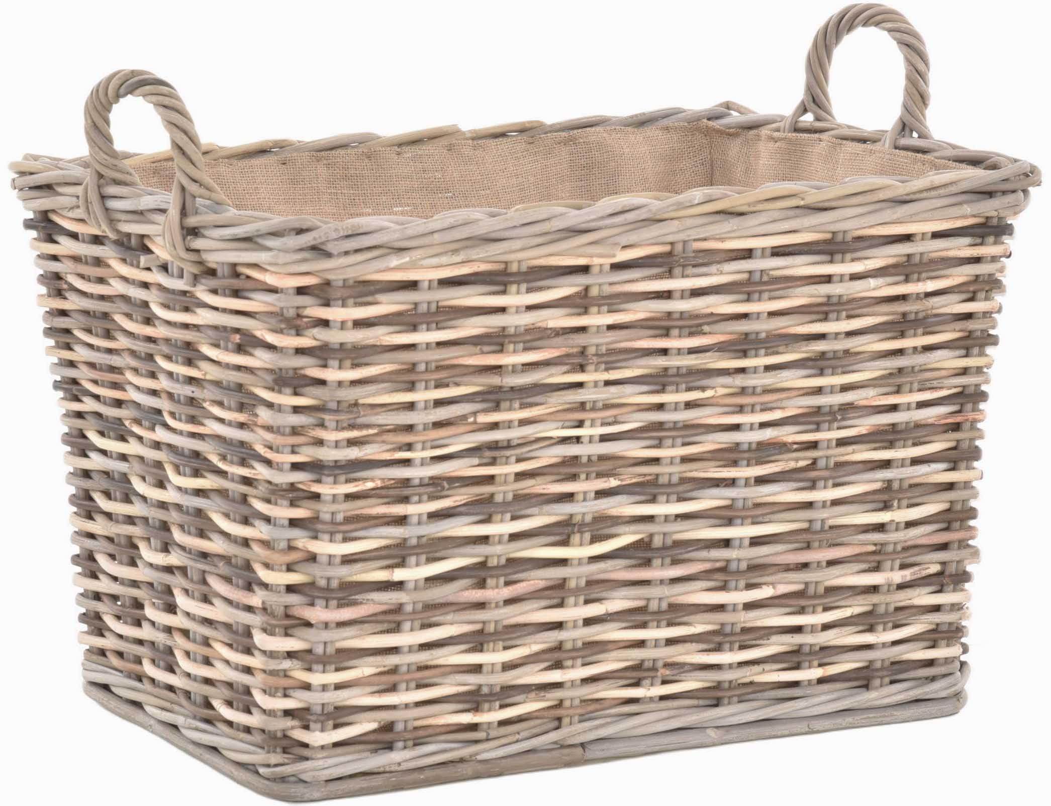 Stabiler Kaminholzkorb, Flechtkorb mit eingearbeitetem Jutestoff/Holzkorb aus unbehandeltem Natur-Rattan (Mix Natur)