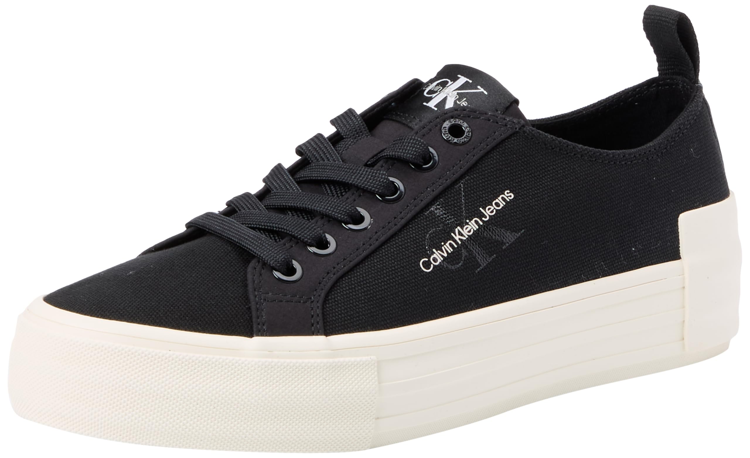 Calvin Klein Women's Flatform Low Top Vulcanised Trainers, Black (Black/Creamy White), 7