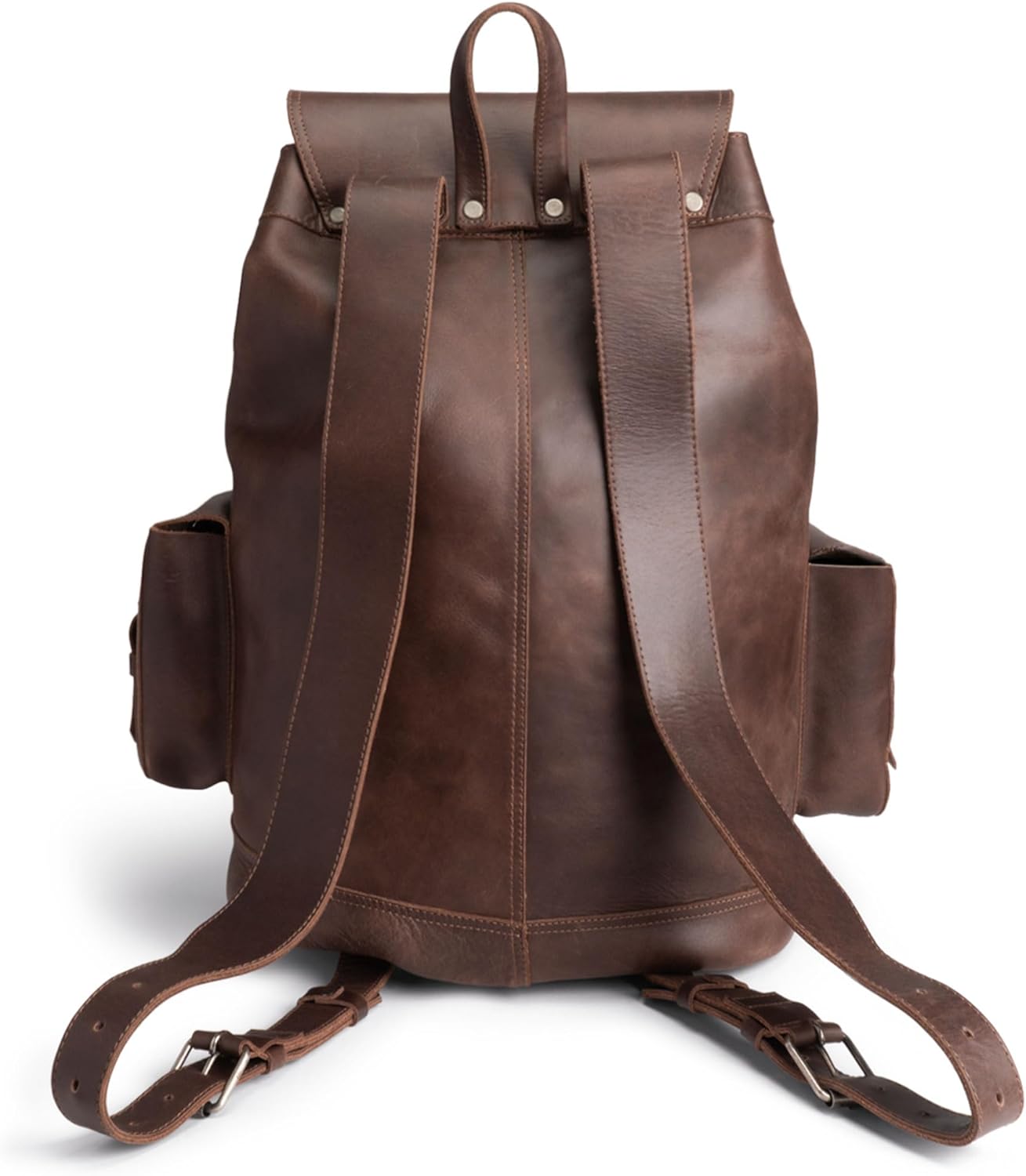 Littlefield & Co., Vintage Rucksack, Classic Backpack for Men and Women, Carry-On Travel Backpack, Full Grain Leather, Handmade, Bourbon Brown