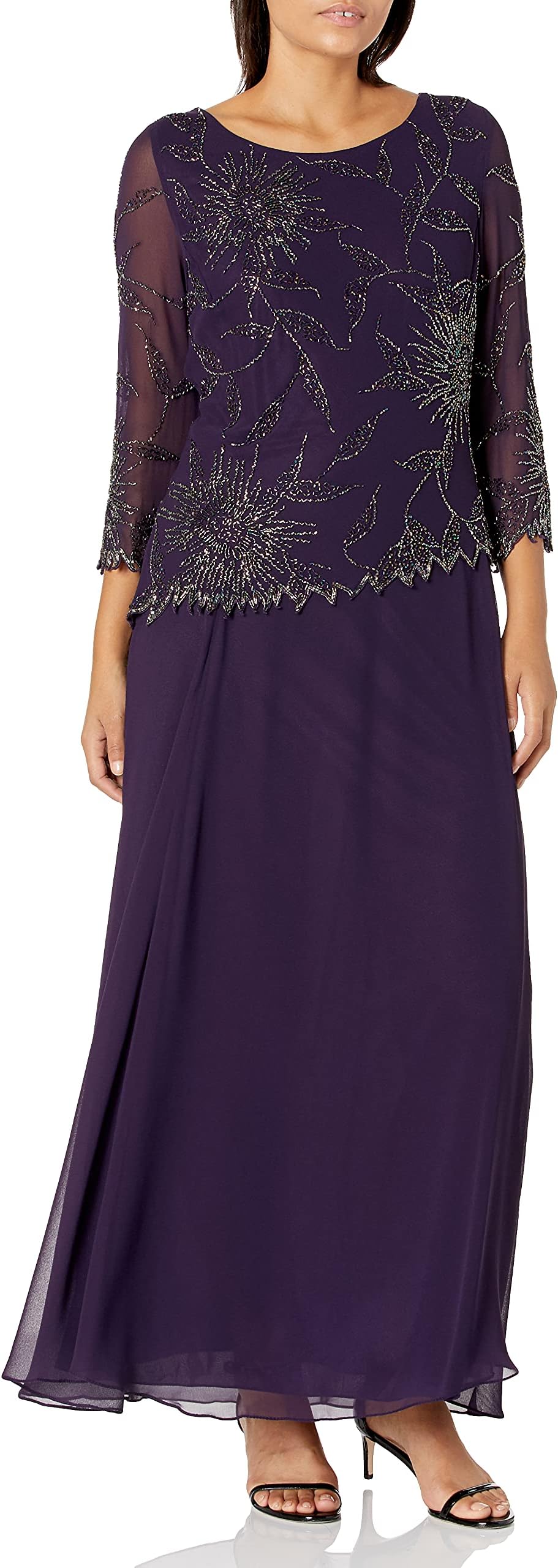 J Karawomens J Kara Women's 3/4 Sleeve Beaded Dress Special Occasion Dress