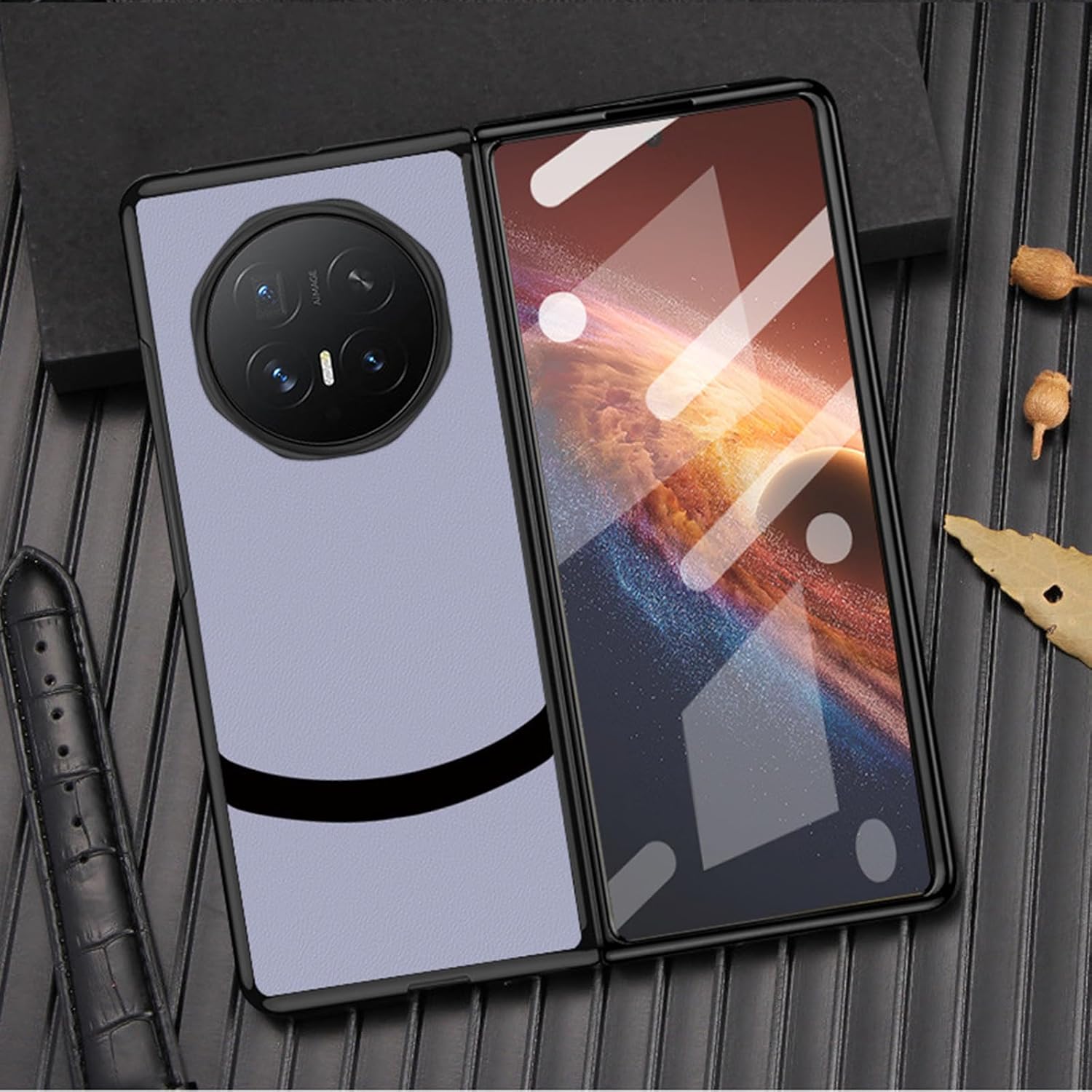 Shockproof Case for Honor Magic V6, Built-in Screen Protector Slim Vegan Leather Cover, Minimalist Anti-Fingerprint Shell(White)