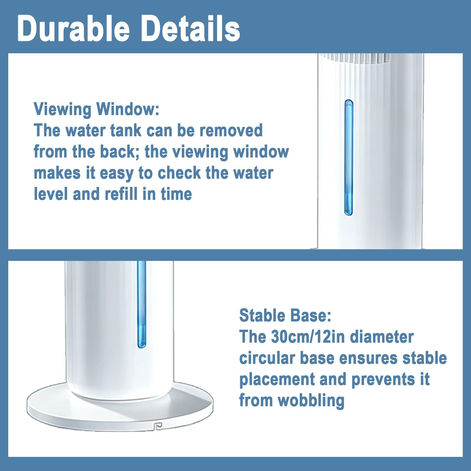 Ventiladores de Torre, 60W Ventilador Columna Refrigerante, Oscilación 70° | Ventilador de Pie Torre, Altura 106cm, 3 Velocidades, Enfriamiento con Cristales de Hielo, para Dormitorio