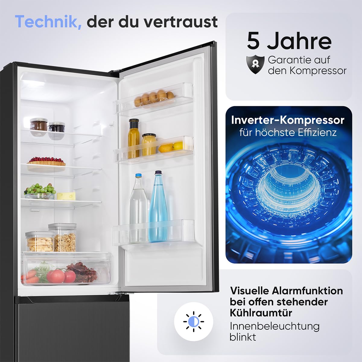 Bomann® Kühlschrank mit Gefrierfach | Energieklasse C | 181cm | NoFrost | 5 Jahre Kompressor-Garantie | Kühl Gefrierkombination No-Frost | Kühlgefrierkombination freistehend | KG 7370 schwarz