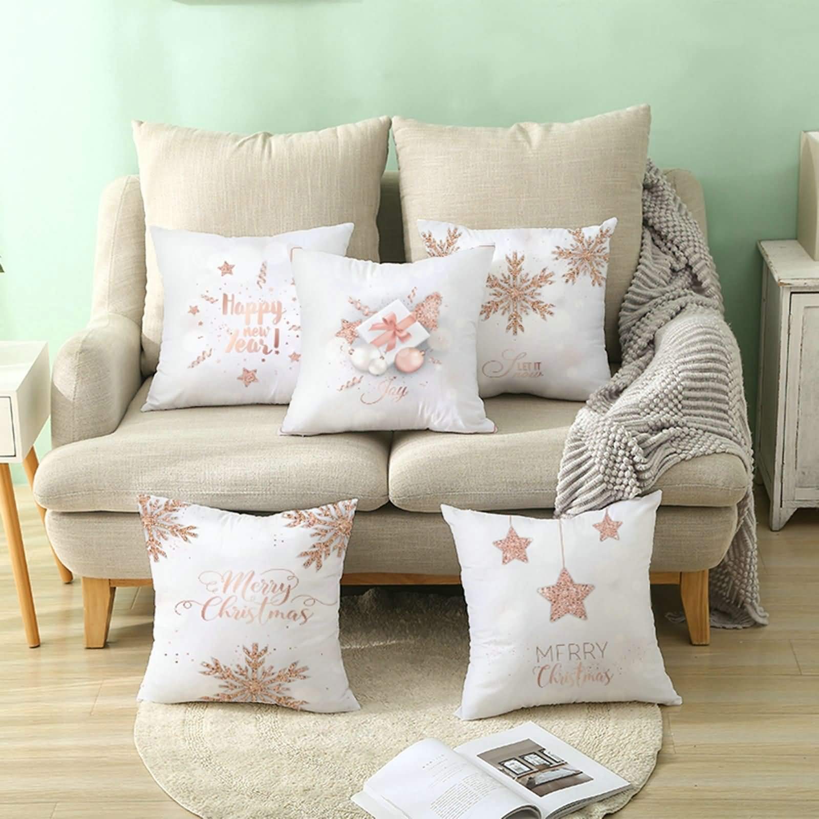 Federa per cuscino per bambini, 5 pezzi di Natale per bambini personalizzati Ball Star Tree 50 x 50 cm Decorazioni natalizie per soggiorno