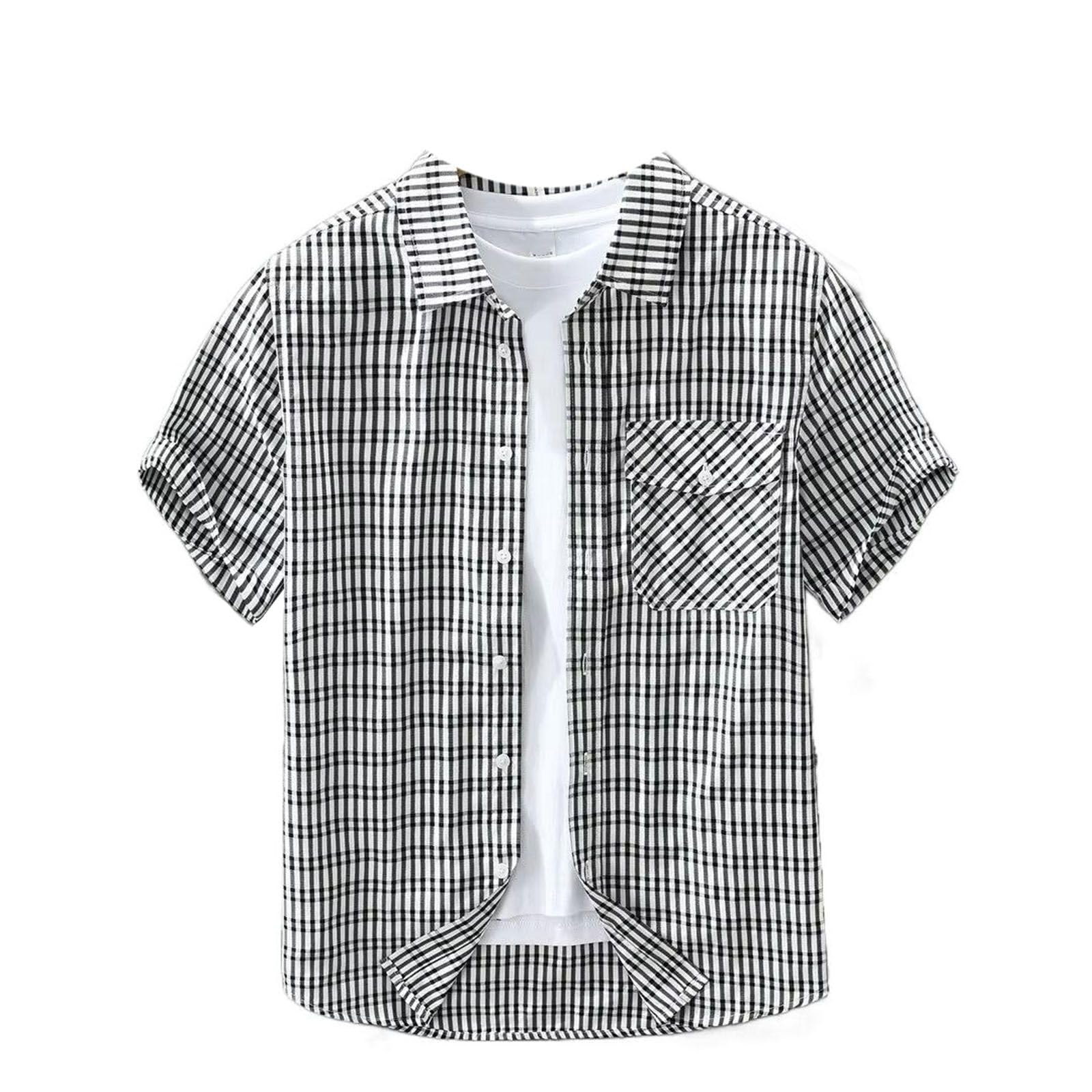 Camicetta Leggera da Uomo a Quadri con Colletto abbattuto, Top Casual da Ufficio Estivo
