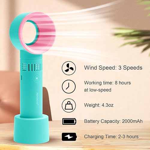 Miniatura 4 de fenshine Miniventilador portátil recargable por USB, sin aspas, para extensiones de pestañas, soplador de aire acondicionado para suministros