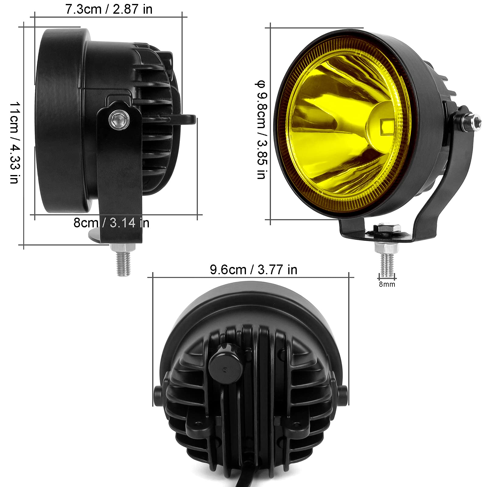 Żółty reflektor przeciwmgielny LED, 60 W, 4 cale, reflektor roboczy, pasuje do motocykli, ciężarówek, samochodów, SUV, ATV, łodzi, traktorów, reflektor cofania 12 V, 24 V, światło do jazdy