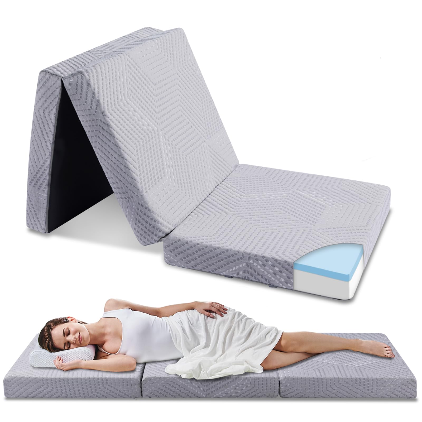 Ego Home Matelas d'invité en Mousse à Mémoire de Forme en Gel, Matelas avec Épaisse 10 cm, Housse Amovible Lavable, 65x196 cm Matelas de Lit Pliable pour Adultes