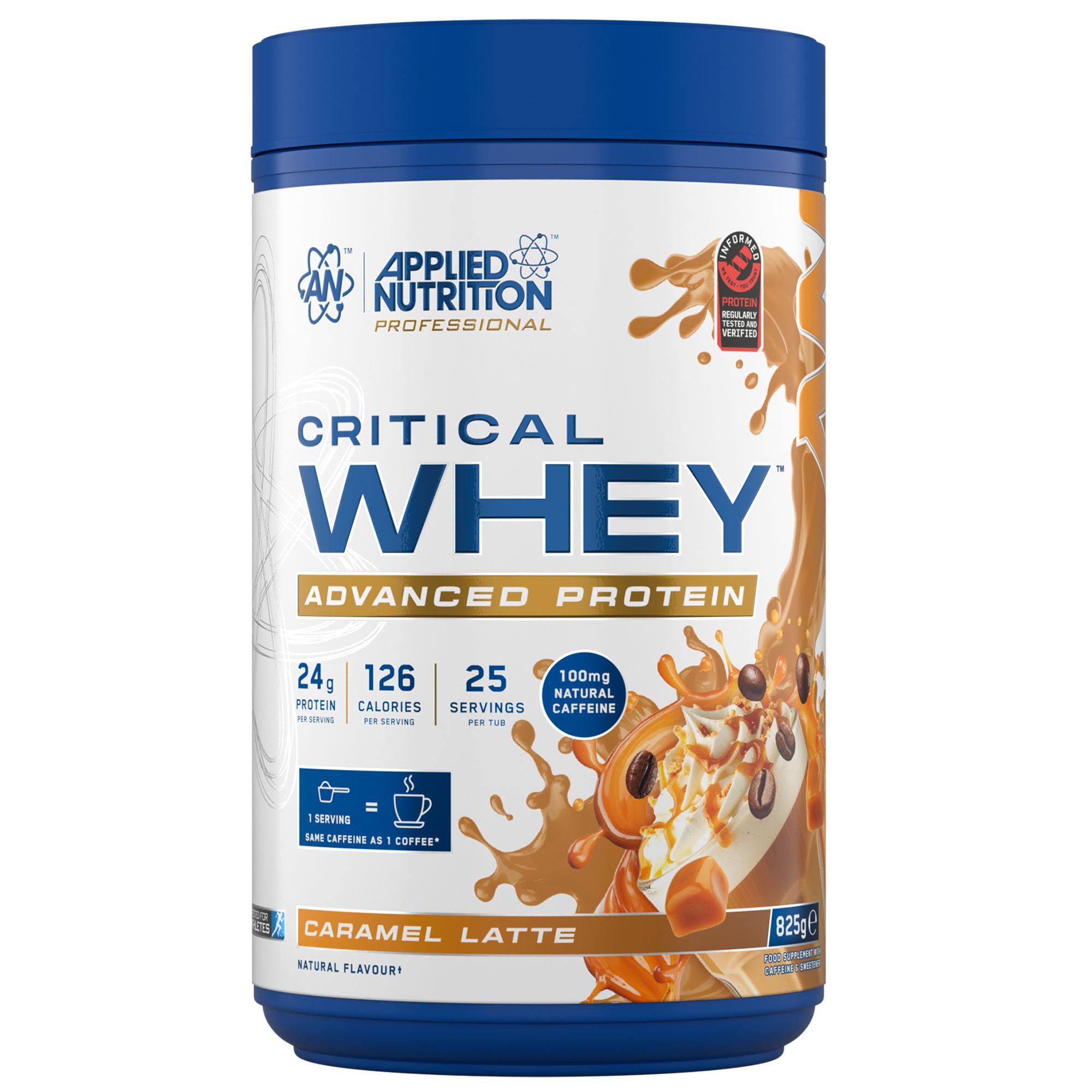 Applied Nutrition Critical Whey Protein Powder – 24g Protein per Serving, High Protein Powder, Protein Shake with BCAAs & Glutamine – Muscle Growth & Recovery (825g - 25 Servings) (Caramel Latte)