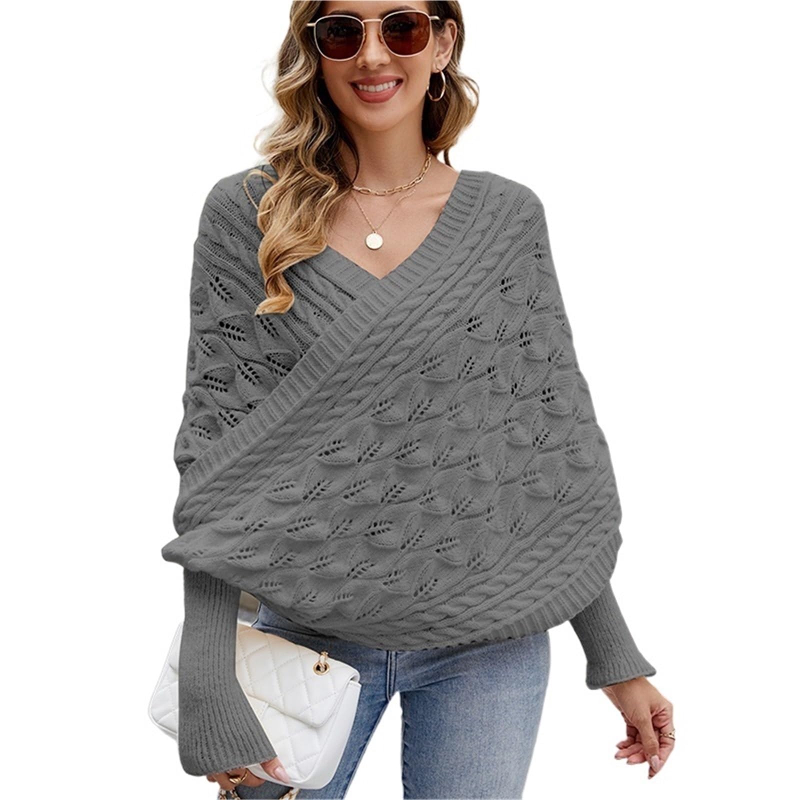 Poncho de punto mujer que disimula y refresca blusa holgada gris cómoda