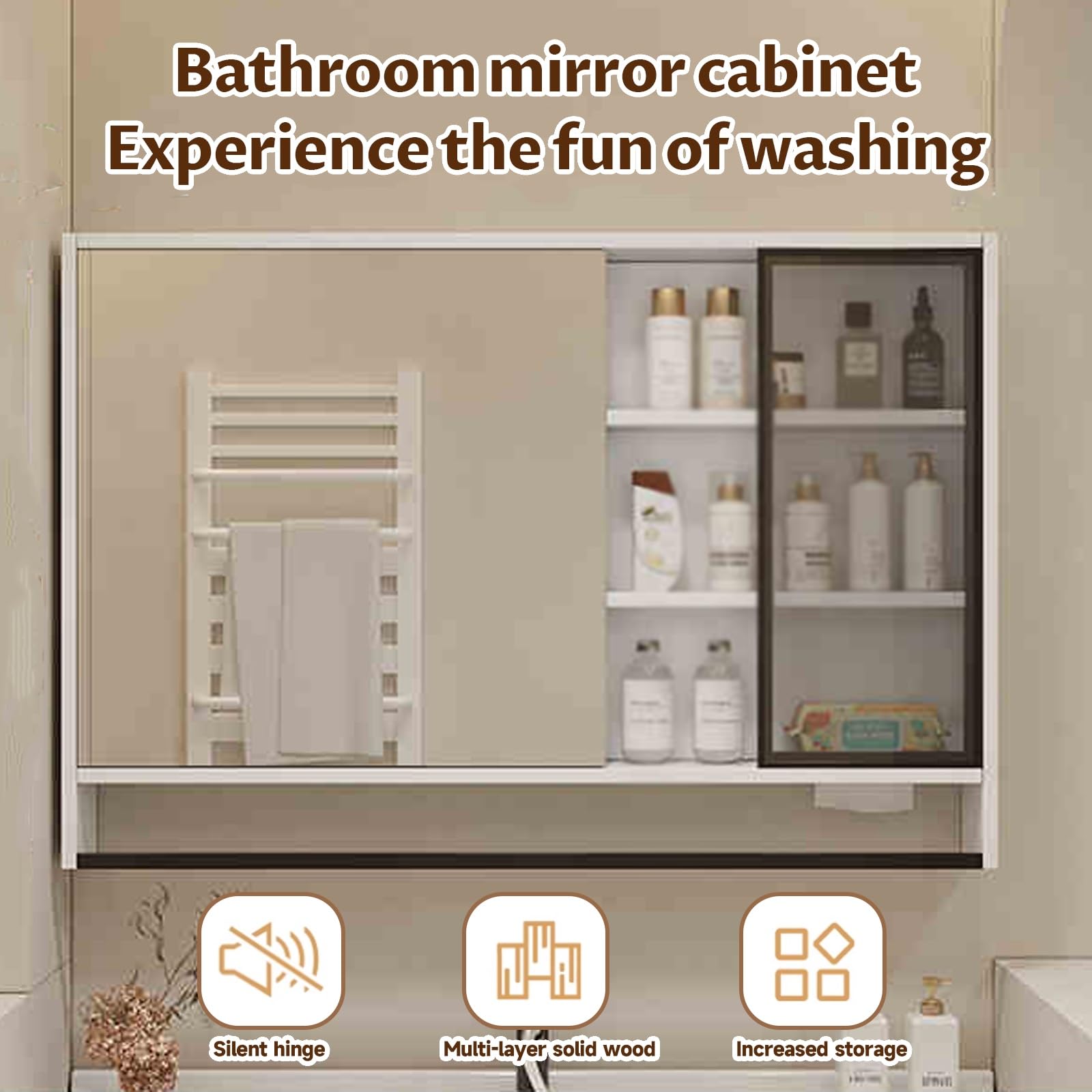 Armadietto da bagno bianco a specchio, 60 cm, eccezionale spazio Sto Space, multi livello, comodo porta fazzoletti, design salvaspazio per bagni moderni.