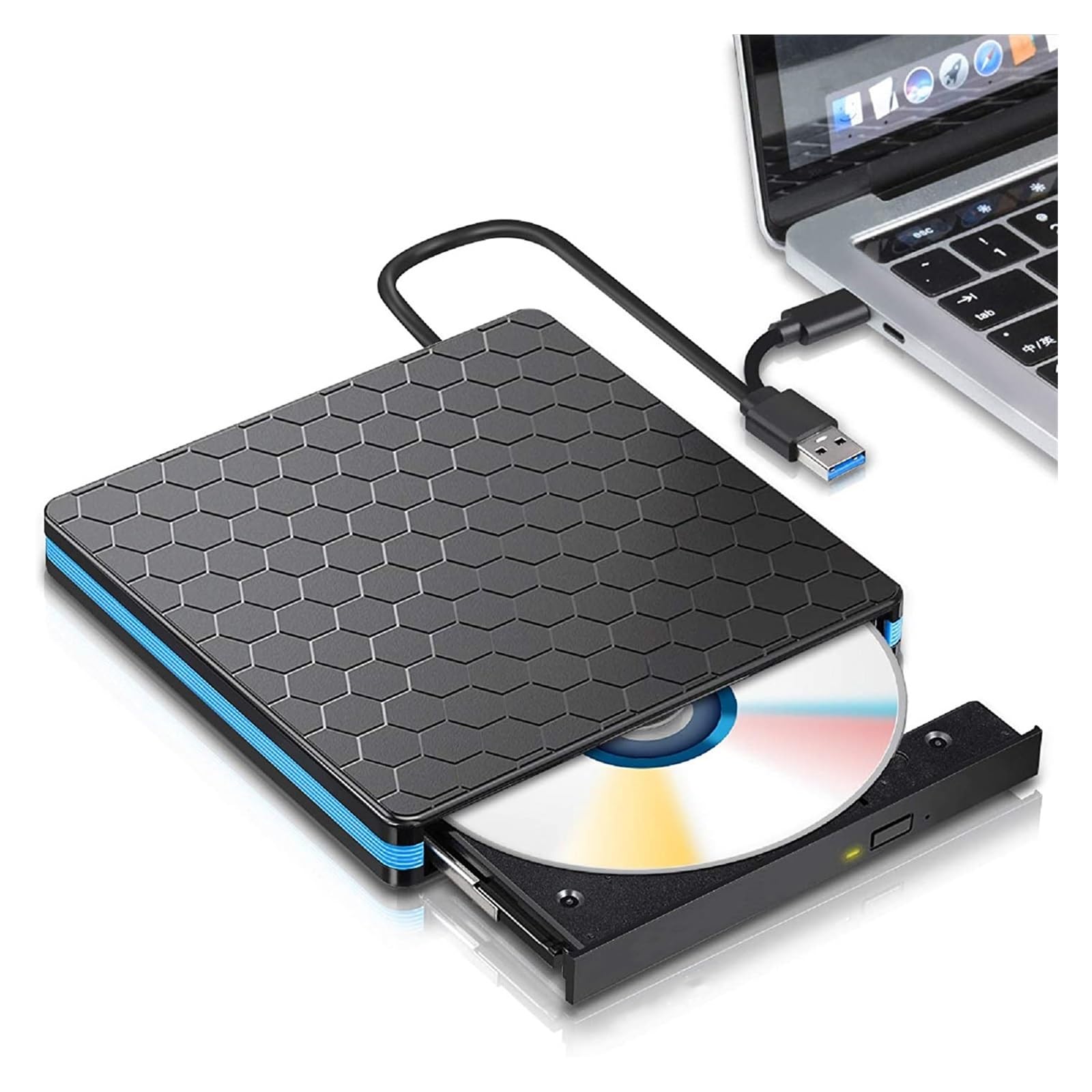 Lettore Dvd Laptop Typec unità Ottica Mobile Computer Desktop unità Ottica Esterna Dvd Masterizzatore USB3.0 Esterno Striscia di Calcio(Black)