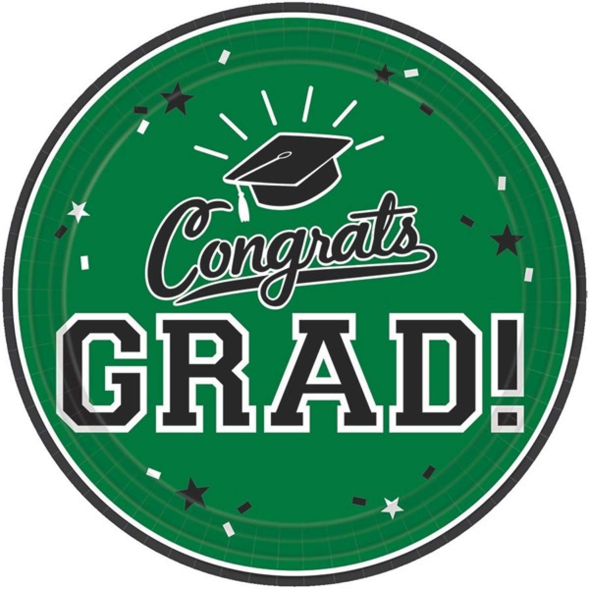 Amscan 18ct School Colors Pride Graduation Plates - 7" Round White Paper Plates With "Congrats Grad!" Print