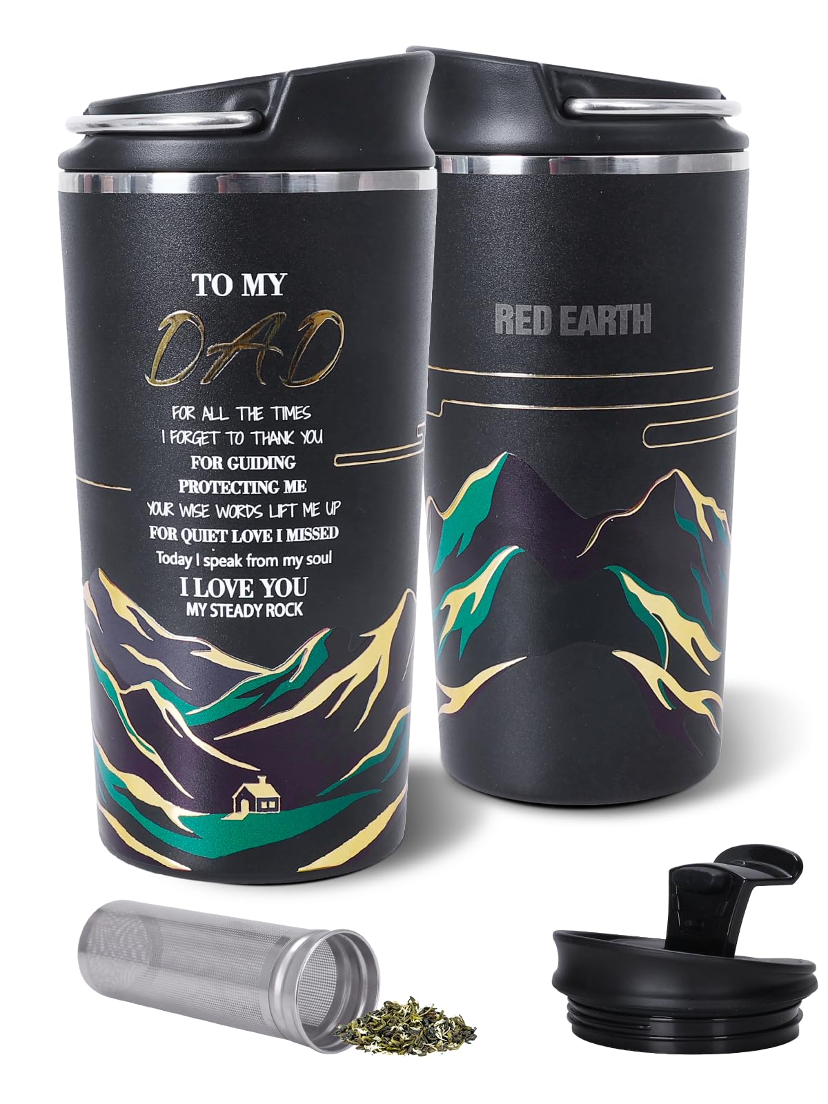 GiNT Dad Birthday Gift, 17oz Travel Tea Mug with Infuser, 2 Lids, 316L Stainless Steel In…