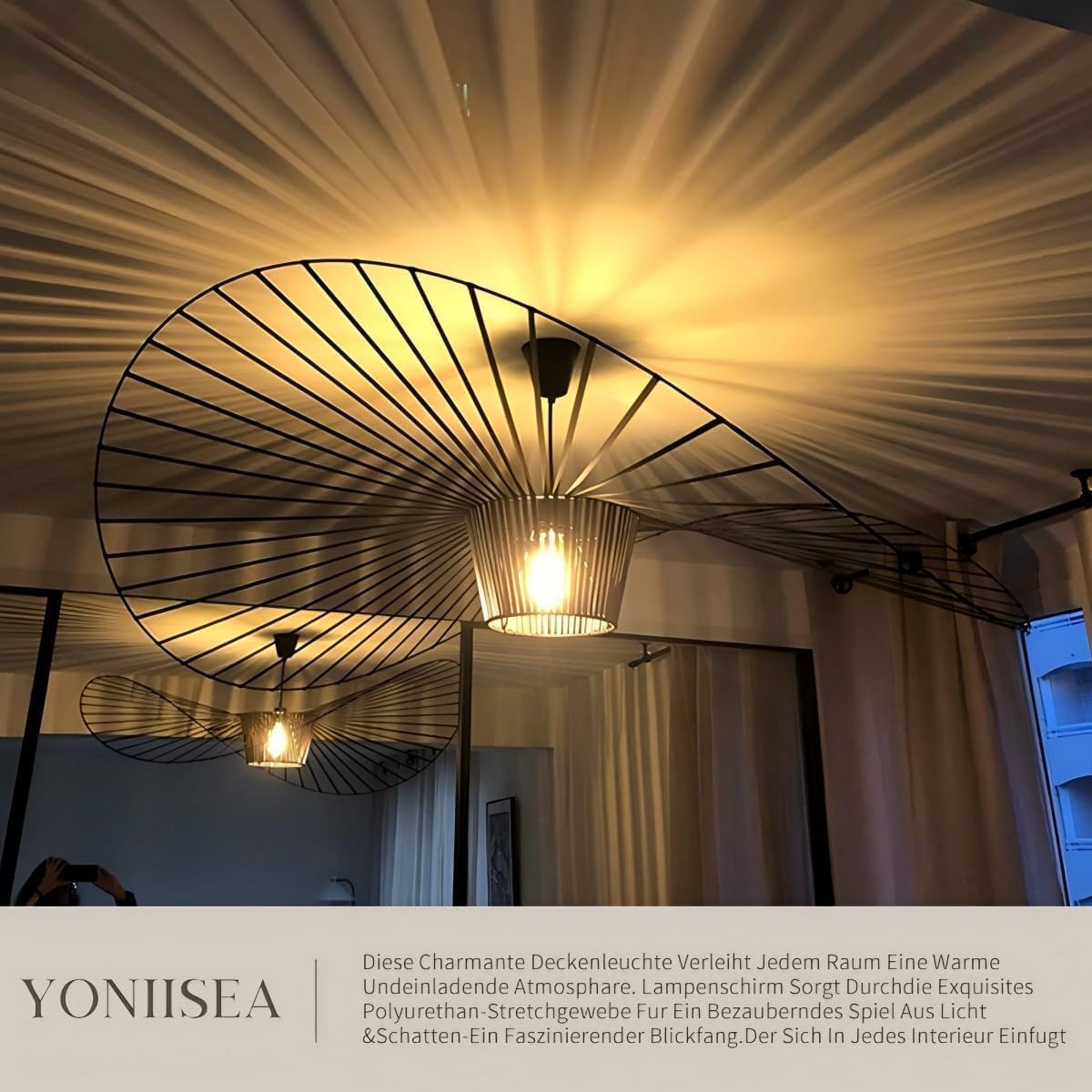 Vertigo Hängeleuchte Schwarz 80cm Hut Form Design, Pendelleuchte Höhenverstellbar, Moderne Lampe für Wohnzimmer, Schlafzimmer, Küche & Loft, E27