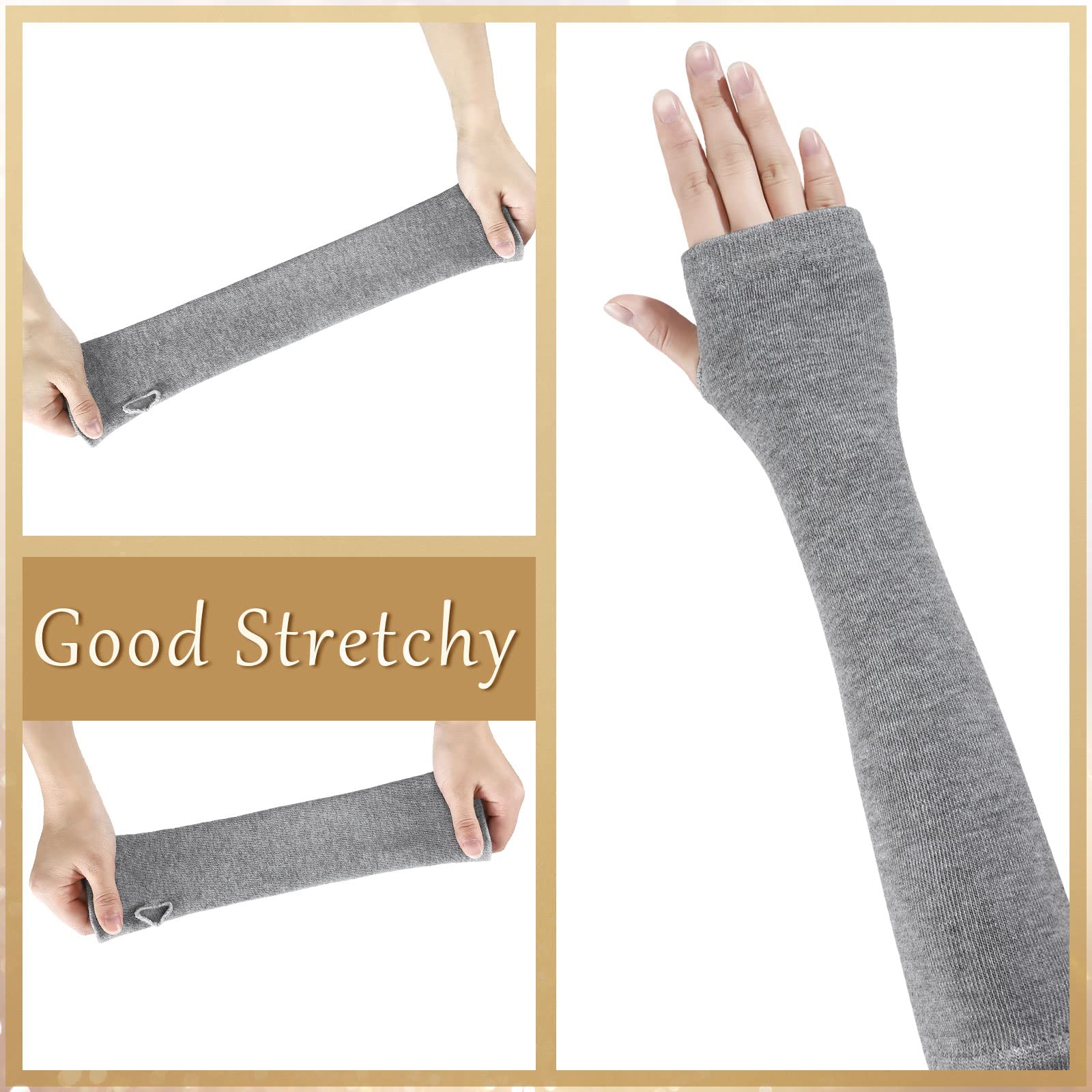 Bememo 3 Pairs Long Fingerless Gloves for Women Arm Warmers Unisex Arm Sleeves Knit Thumb Elbow Hole Stretchy Gloves Goth
