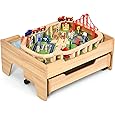 KidKraft Double-Sided Wooden Train and Activity Table with Built-in Storage Drawer, Natural, Gift for Ages 3+