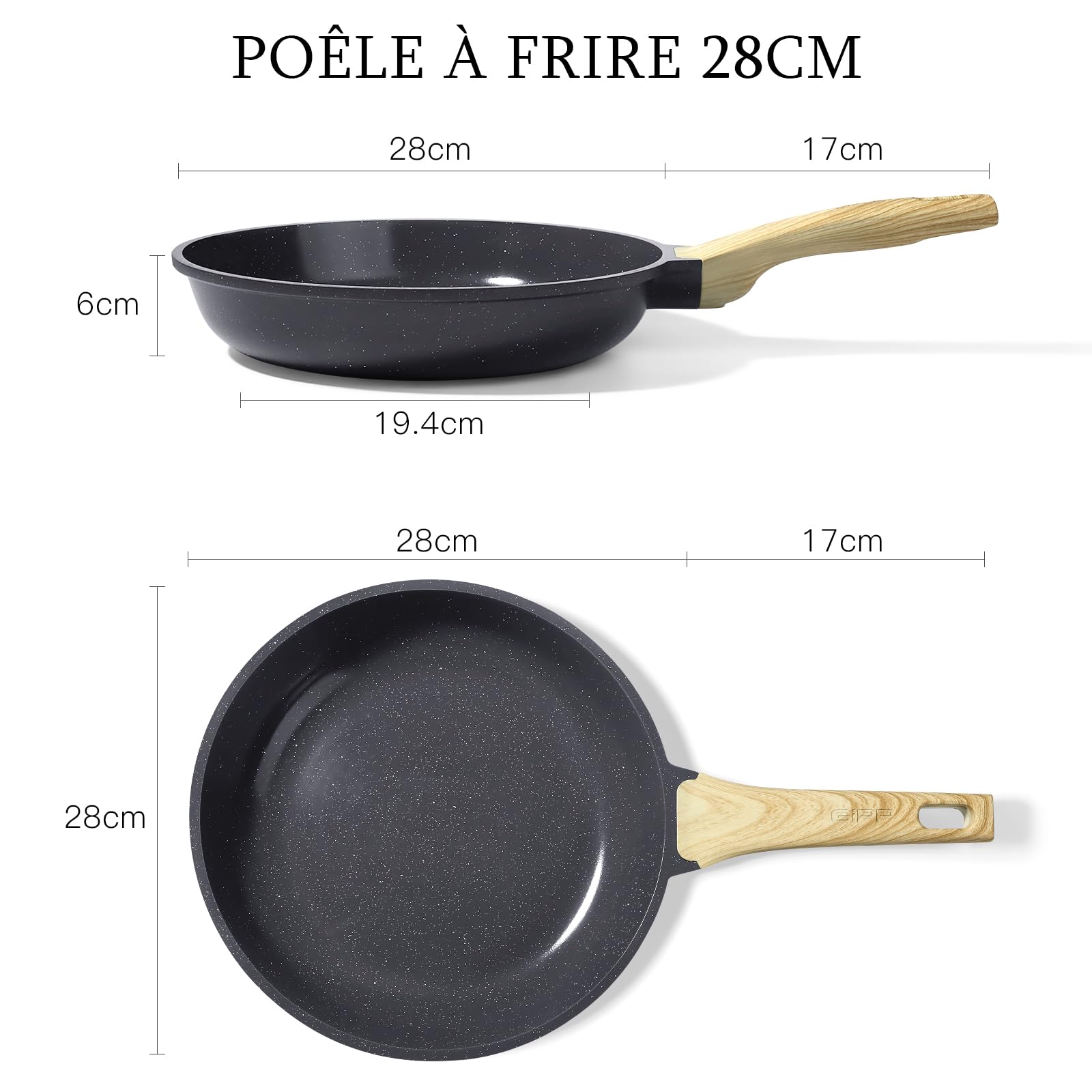 GiPP Poêle Antiadhésive Céramique 30cm - Saine Sans PFAS Induction
