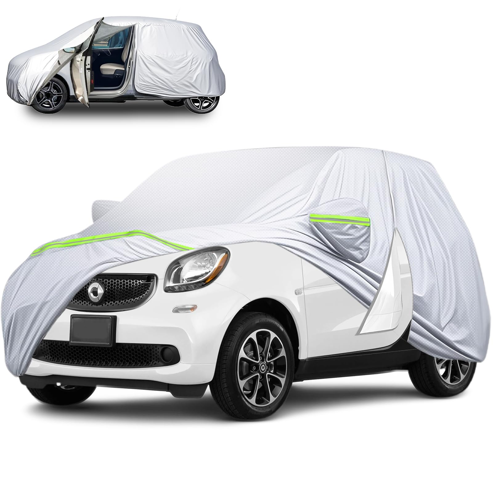 telo Copriauto per smart fortwo W451 W453 2016-2024, Telaio antivento con porta cerniera, tessuto Oxford DuPont.