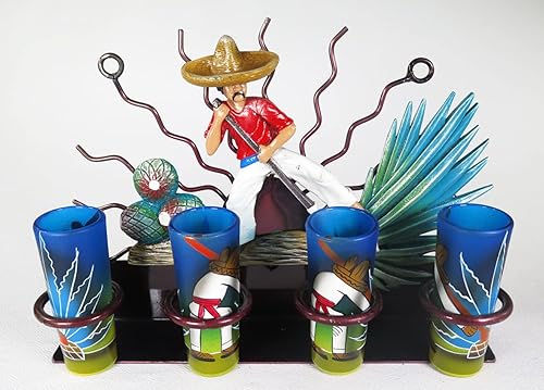 Soporte de vidrio de tequila mexicano 4 Jimador con cactus de agave azul hecho a mano en México