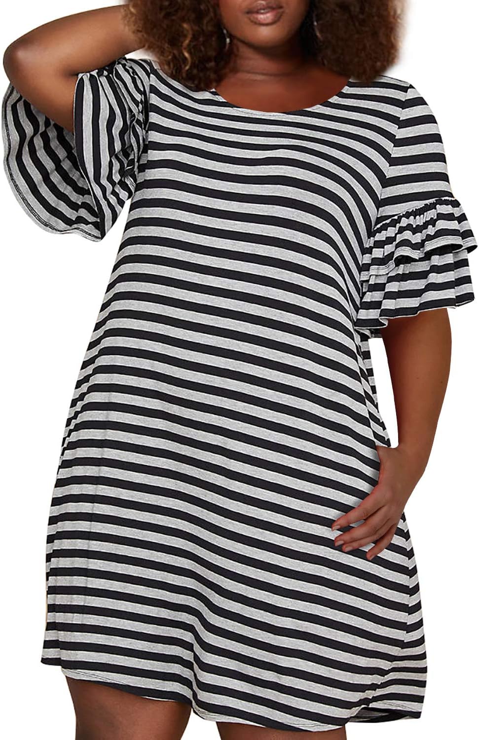 plus size jersey knit swing dress Nemidorwomens Ruffle Sleeve Casual Midi dress