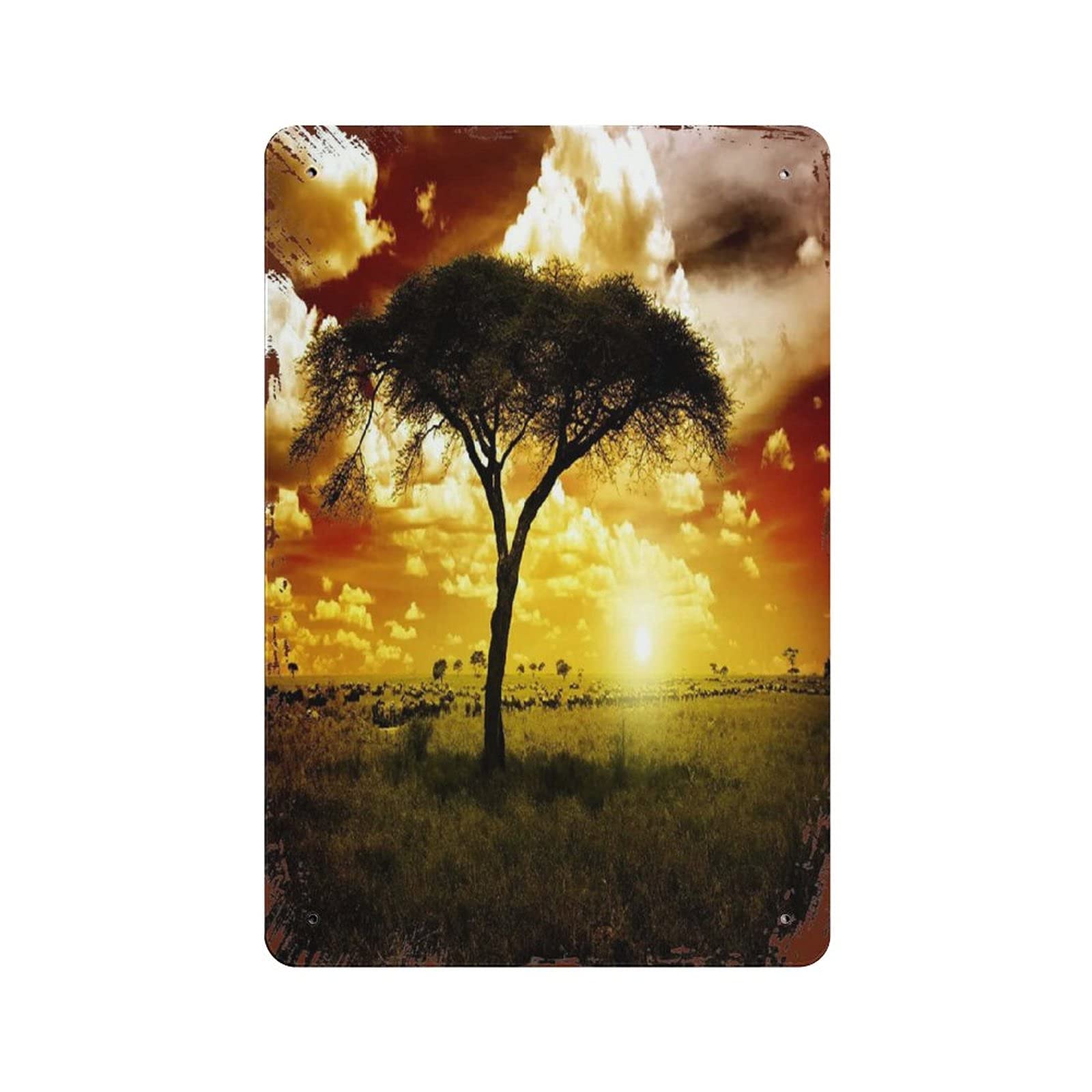 Metal Tin Sign Africa Sunset Vintage Tin Poster Metal Sign Wall Decoration Country Kitchen Home Garage Decor 12"x8"
