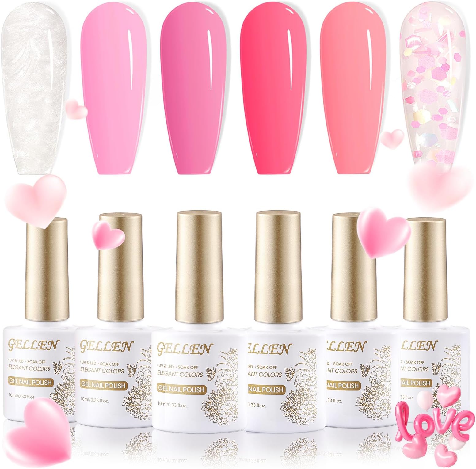 Pink Gel Nail Polish Set 6 Colors 10ML, Hot Pink Tones Magenta Sakura Soft Pink Gel Polish Soak Off Nail Art Gel Polish Manicure Kit Valentines Gifts for Women Girls
