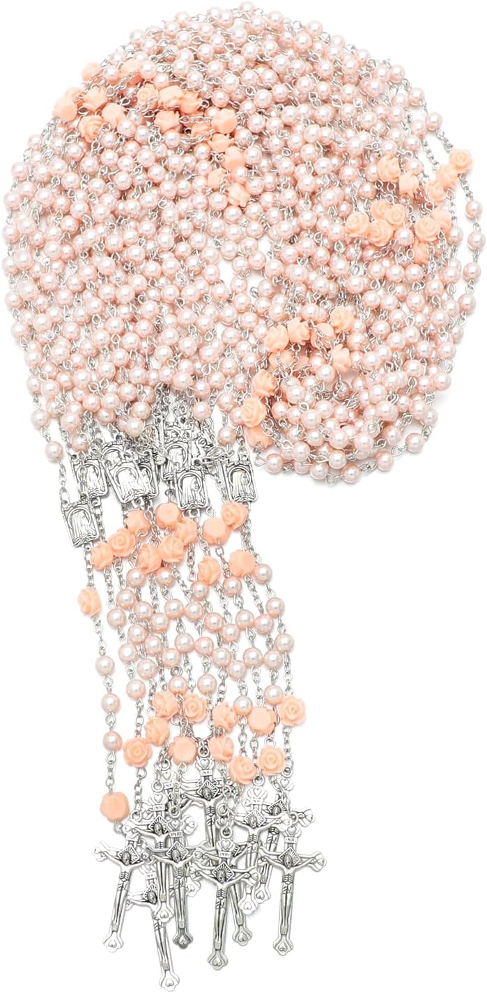 KOMI 12 Pcs Pearl Rosary Beads Catholic for Women Rosaries Catholic Bulk Set Pearl Beads Dozen Necklace First Communion Confirmation Christening Memorial Gifts for Guest