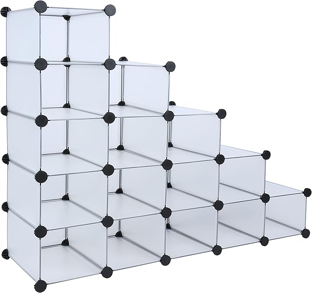 SILVER VALLEY Shoe Storage 16 Interlocking Cube Shoe Rack, DIY Shoe Organizer Organiser with Back Panels Space-Saving Shelf Box Unit Boots Trainers Display For Hallway Bedroom Entryway (Matt White)