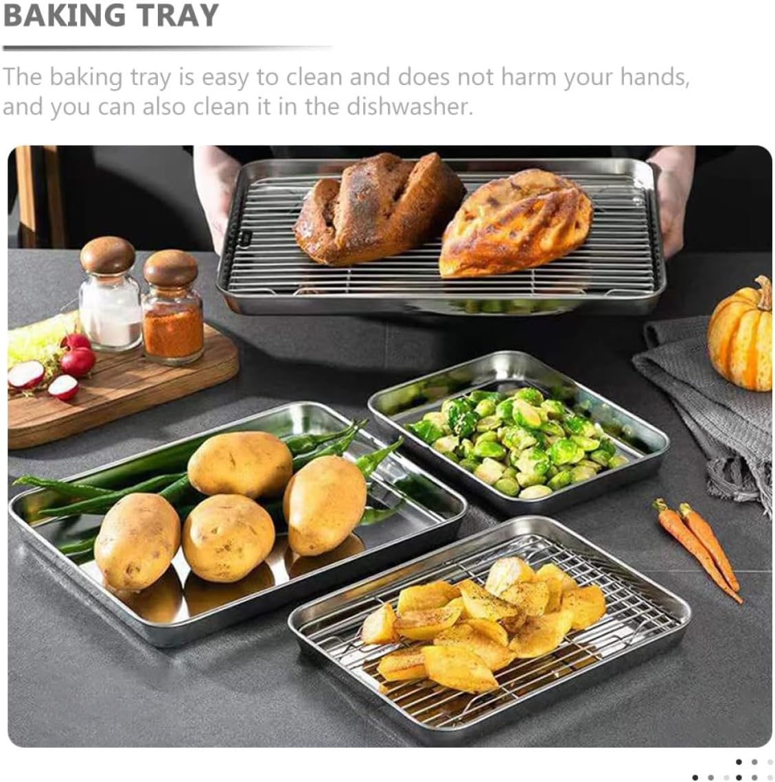 Unomor 1set Multi-function Baking Tray Reusable Wire Rack for Cooking Roasting Cooling for Oven Camping Use Easy to Clean Dishwasher