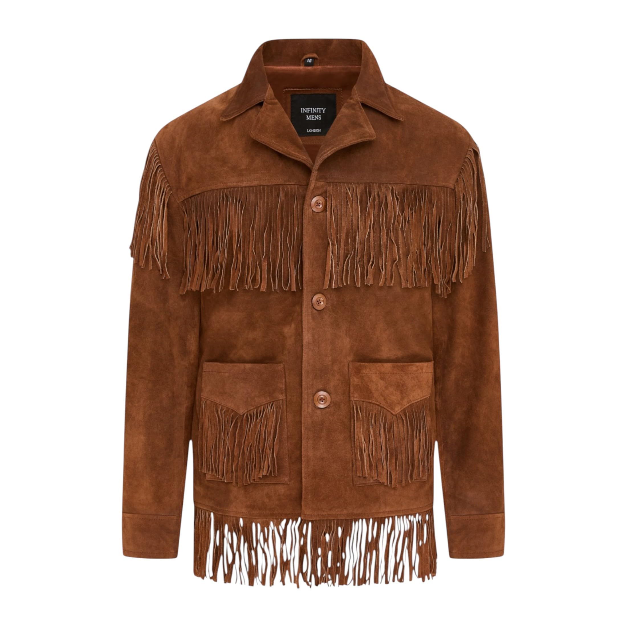 Giacca da Cowboy da Uomo in Pelle Scamosciata Stile Western Con Frange