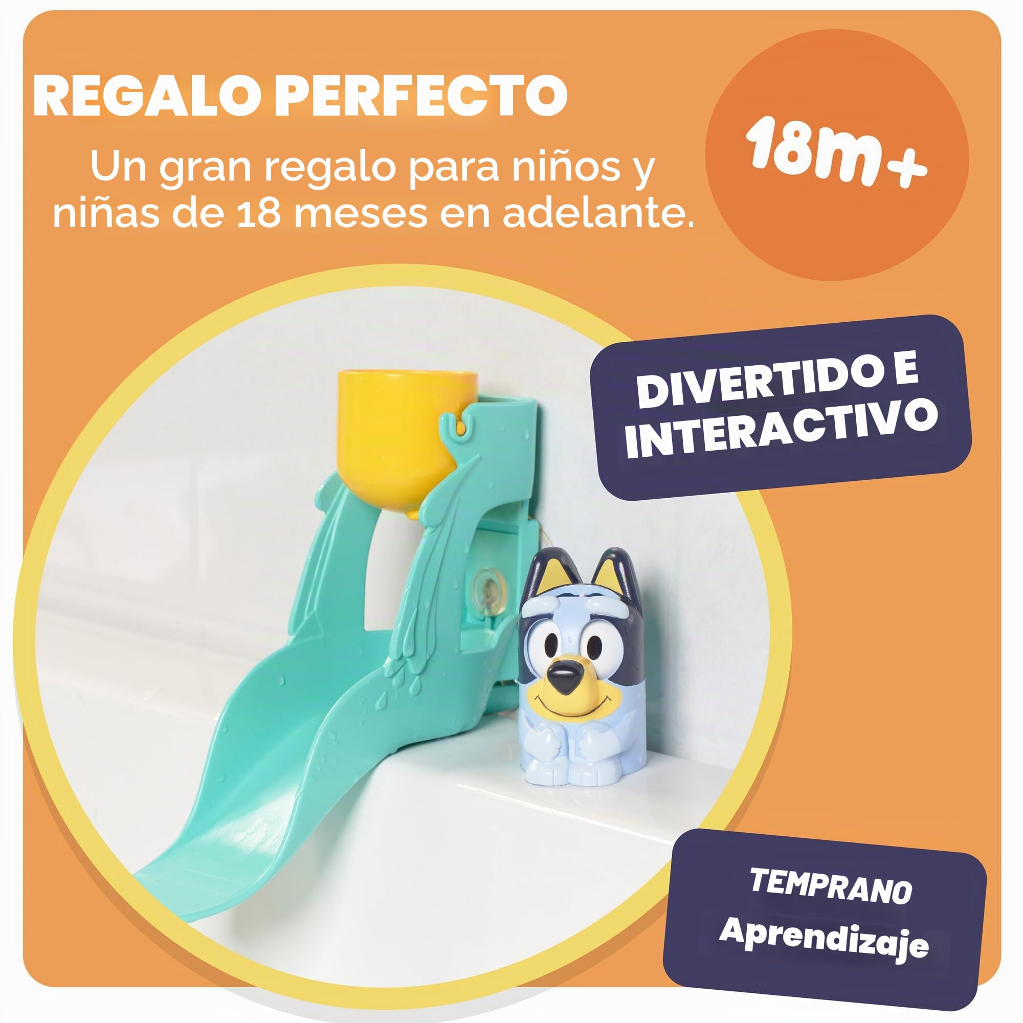 Toomies Tobogán De Agua Bluey – Juguete De Baño Con Ojos Girabales, Ventosas Para Fijar, Promueve Motricidad Fina, Para Niños De 18 Meses En Adelante
