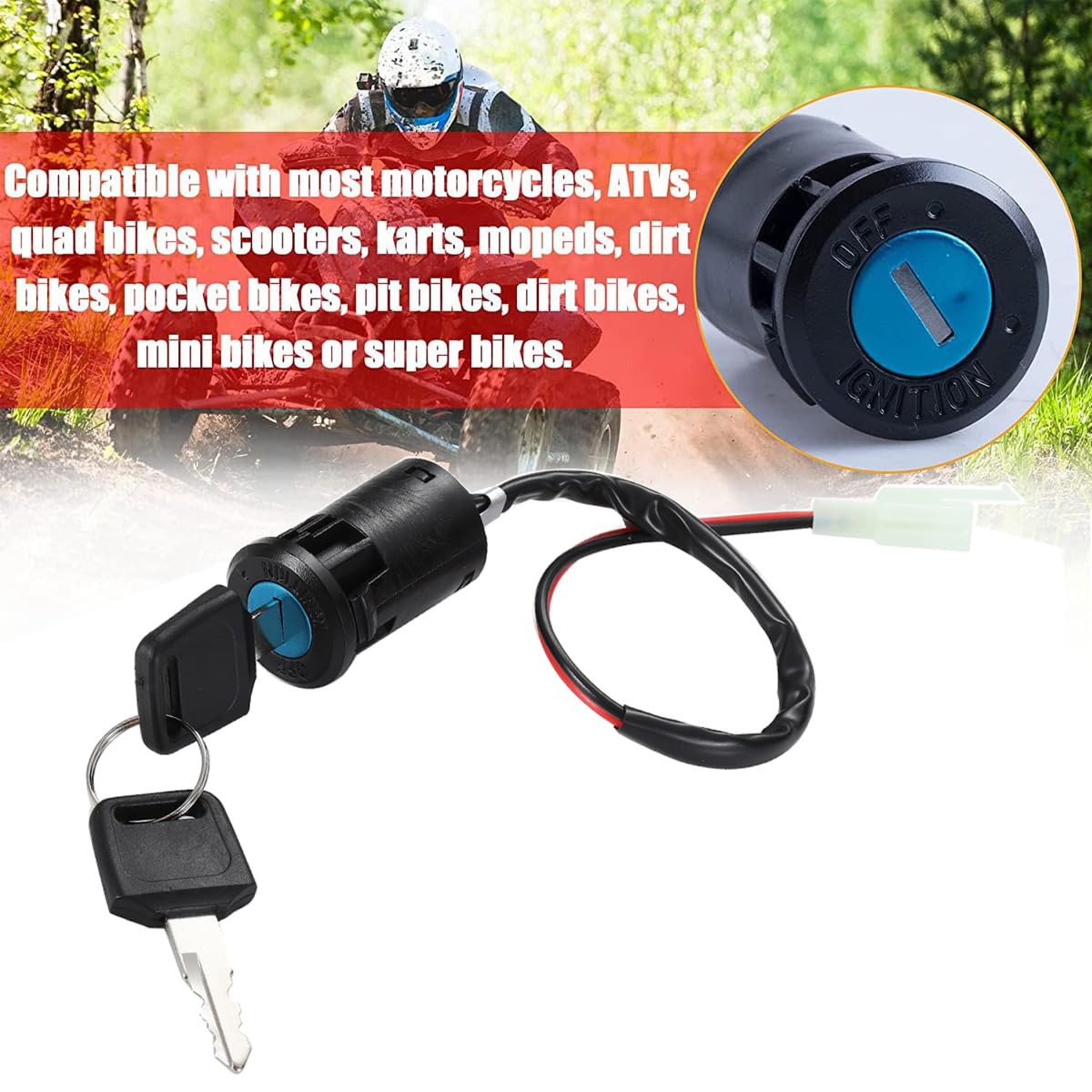 Greluma 1 Pieza Interruptor de llave de encendido de 2 cables para motocicleta Taotao Sunl ATV Quad Dirt Pocket Bike Scooter eléctrico