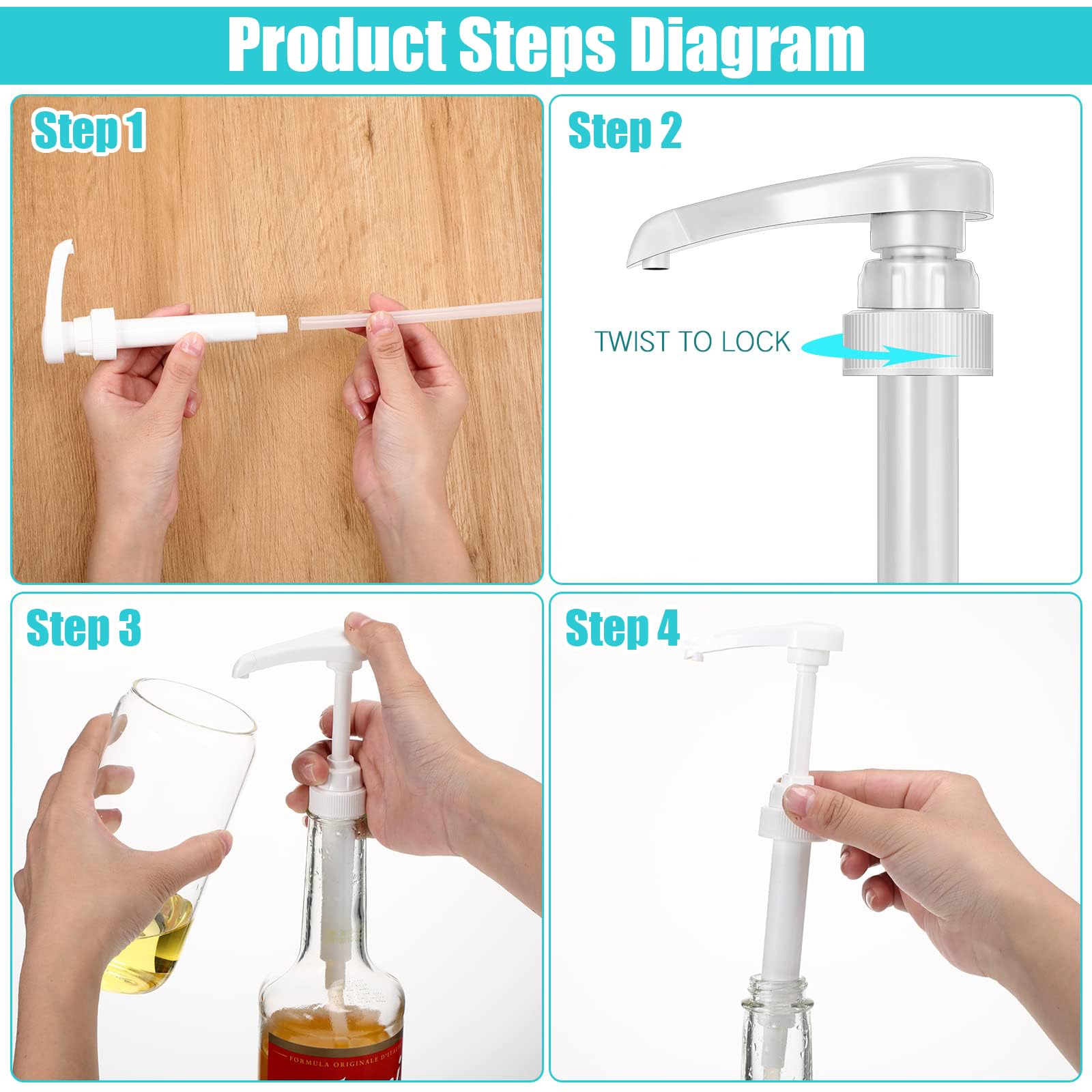 JRYGAC Pack of 4 Dosing Pump, Syrup Dispenser Pump, Reusable Pump Dispenser - Image 2