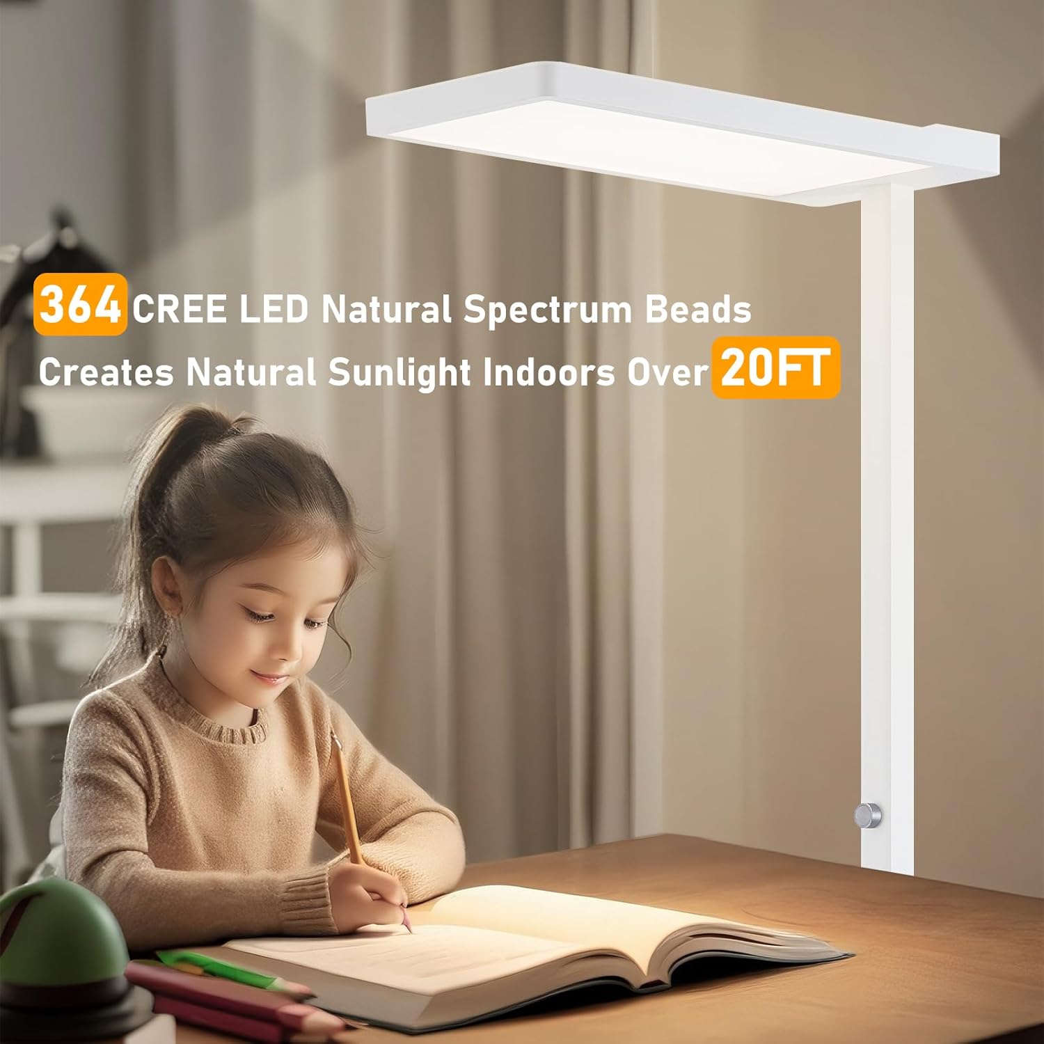 4000K Eye-Care LED Floor Lamp - Modern Standing Piano Lamp, 78" Tall, 90W, Dimmable 10,000LM Bright Light for Living Room, Office, Study, Bedroom